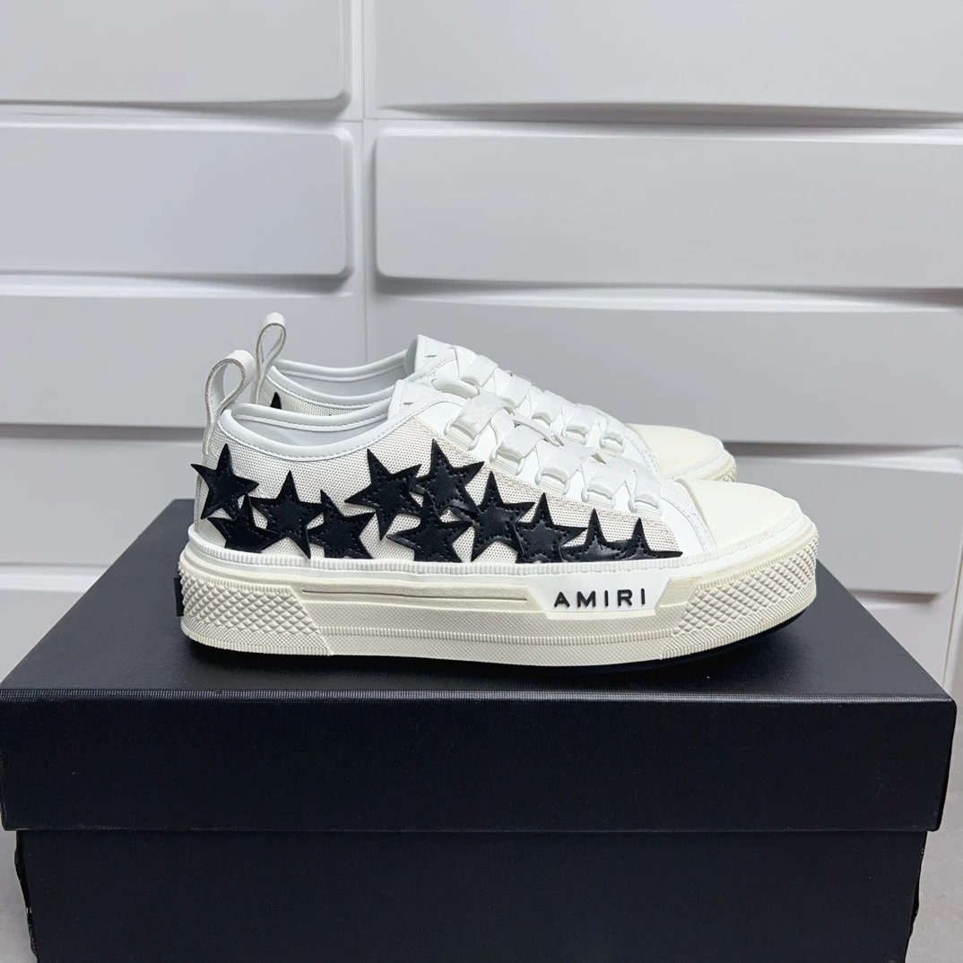 Amiri Skel Star White Low-Top Canvas Leather Sneakers