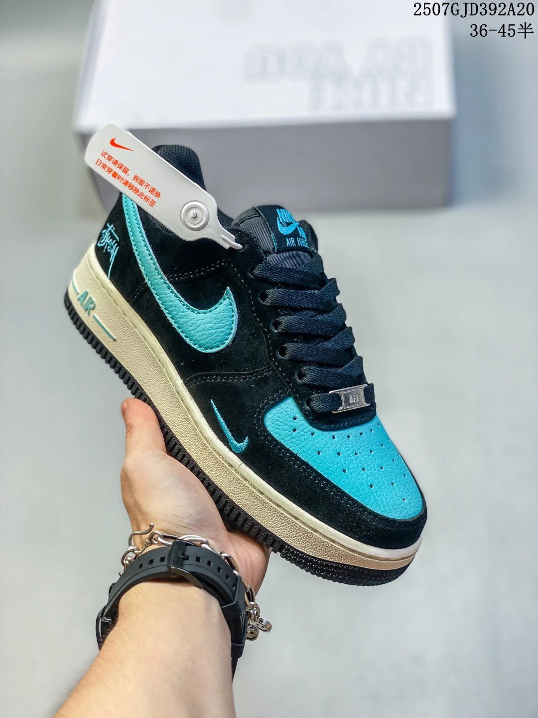 Nike Air Force 1 Low Black Blue Suede Sneakers