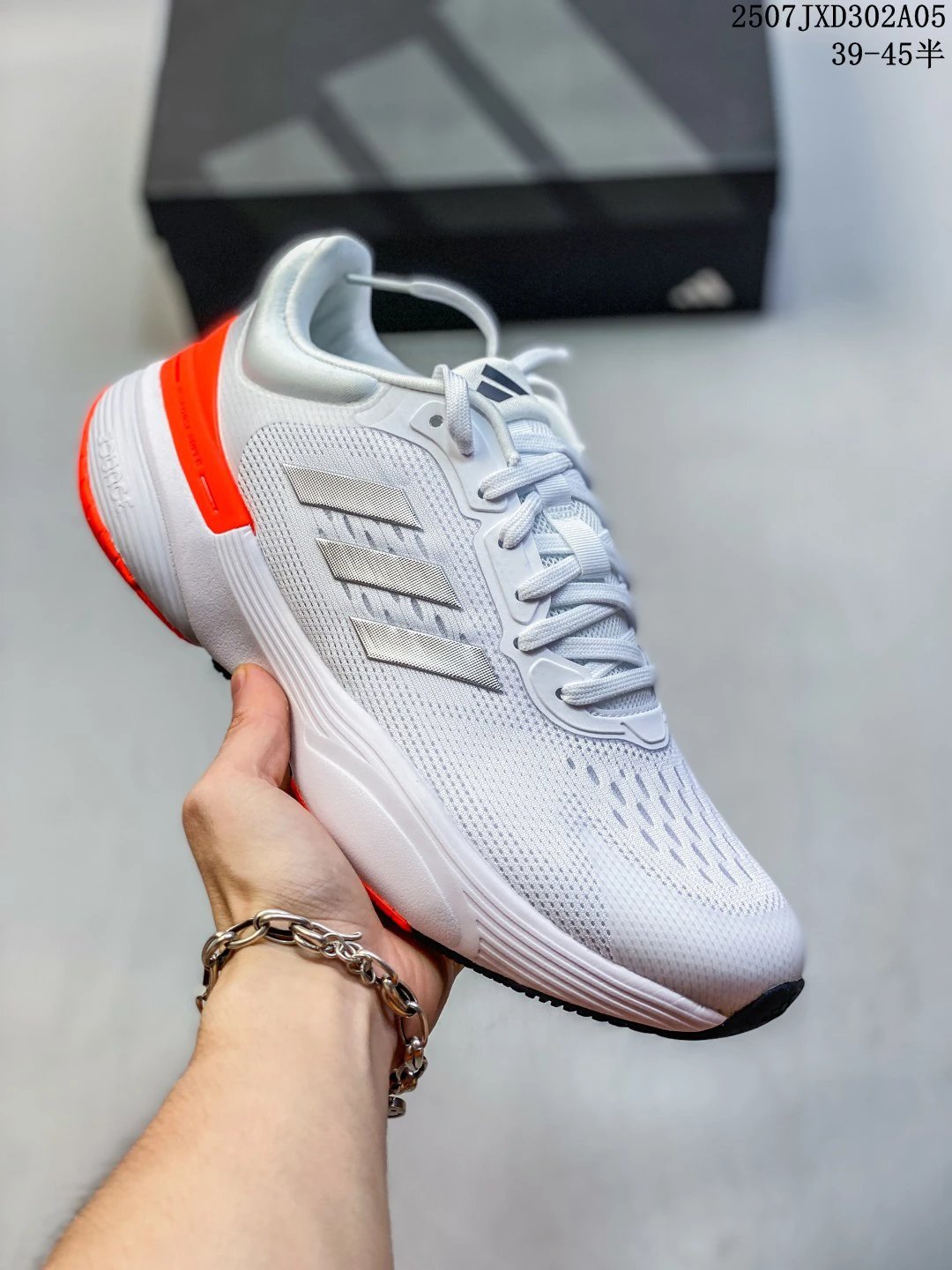 Adidas 3-Stripe White Gray Orange Cushioned Running Shoes
