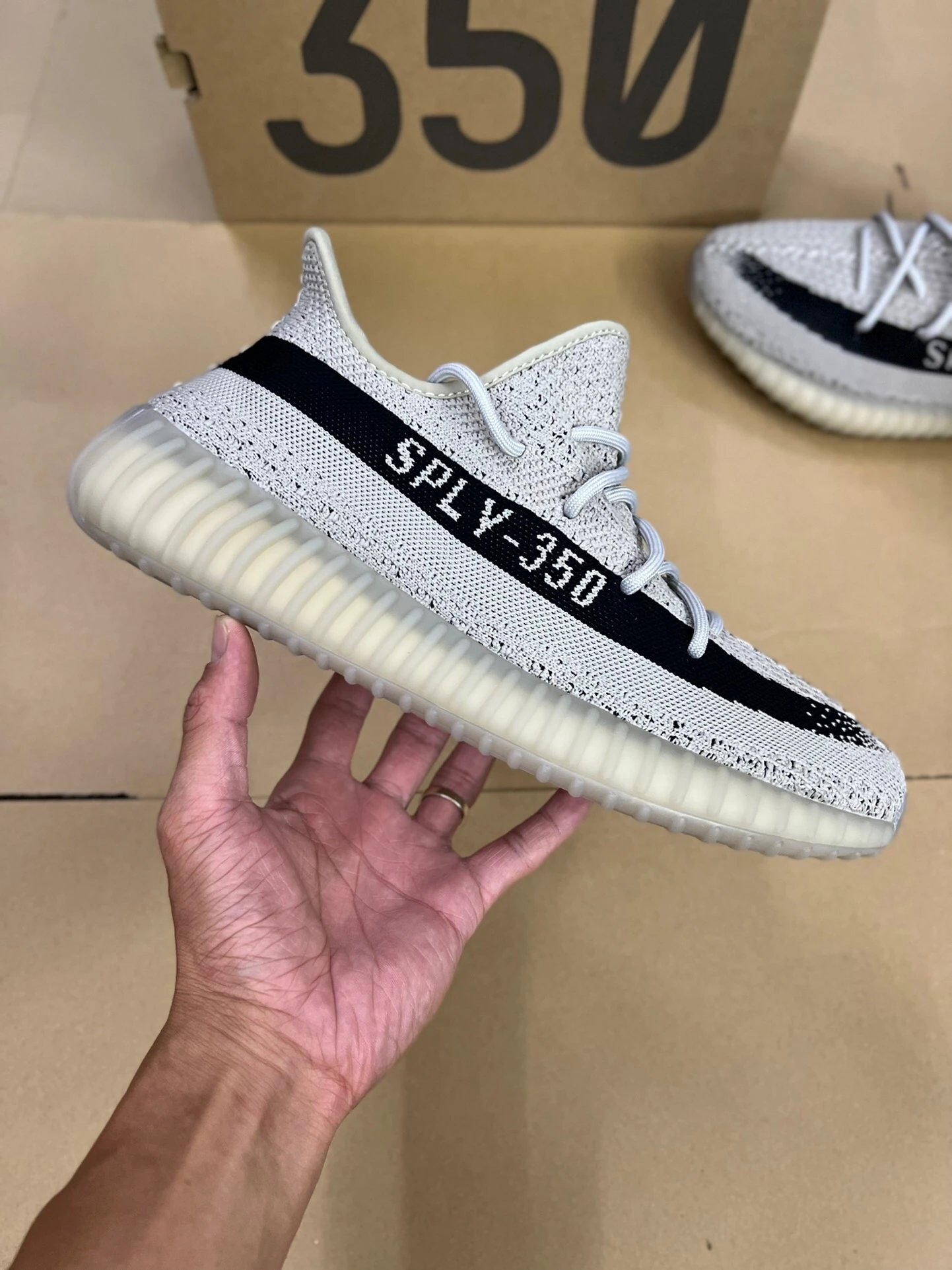 Yeezy Gray White Chunky Knit Sneakers Cushioned Low Top