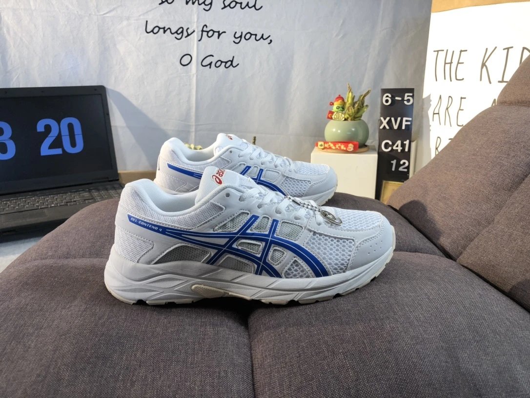 Asics GEL-Contend 4 White Blue Cushioned Running Shoes