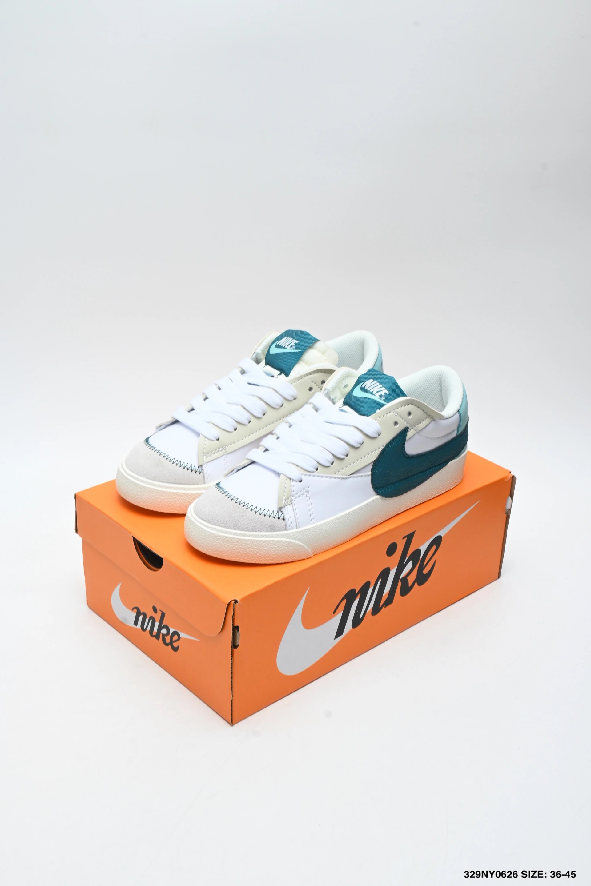 Nike Blazer Low White Green Leather Suede Sneakers