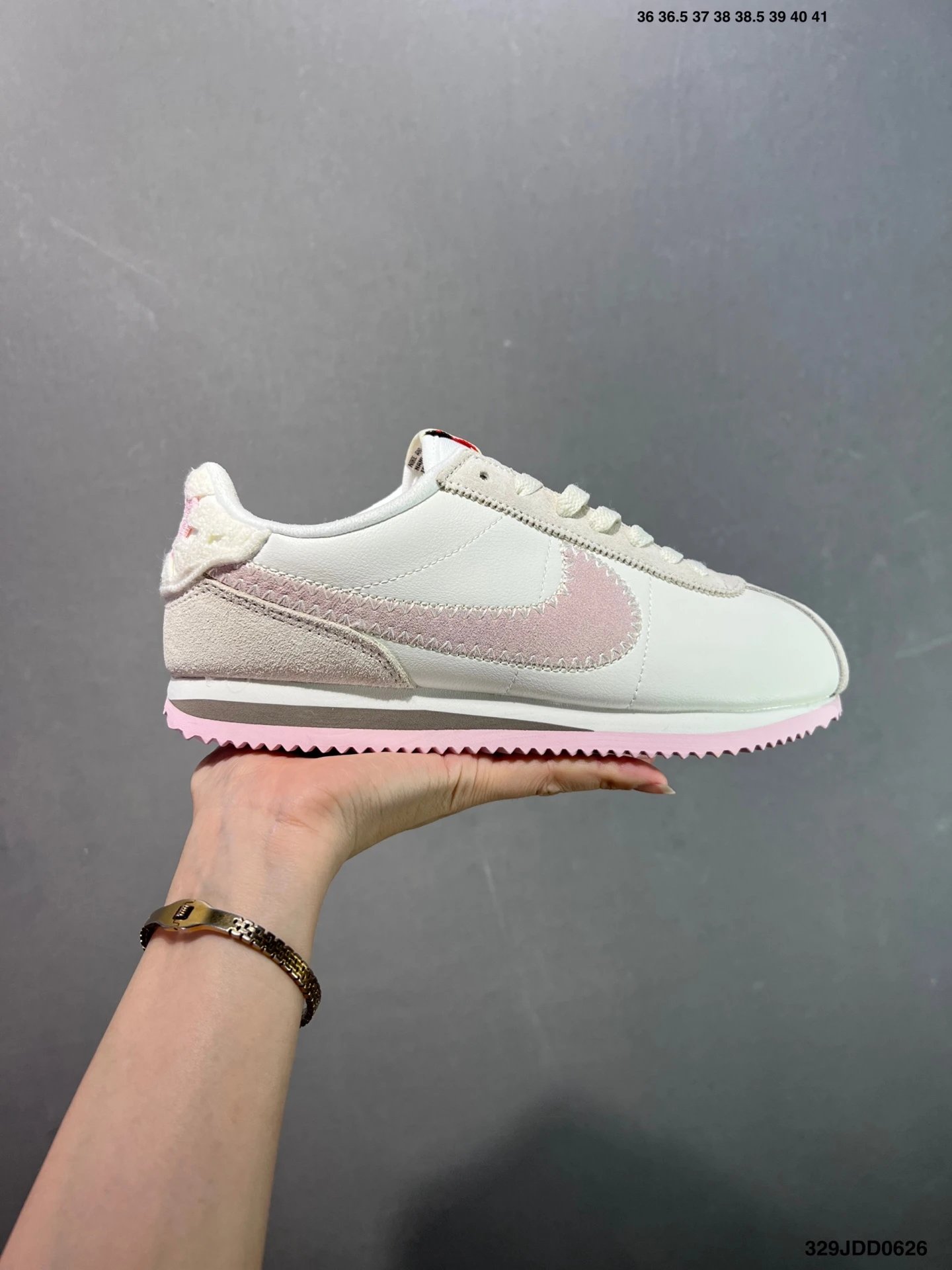 Nike Cortez Womens White Pink Leather Suede Sneakers