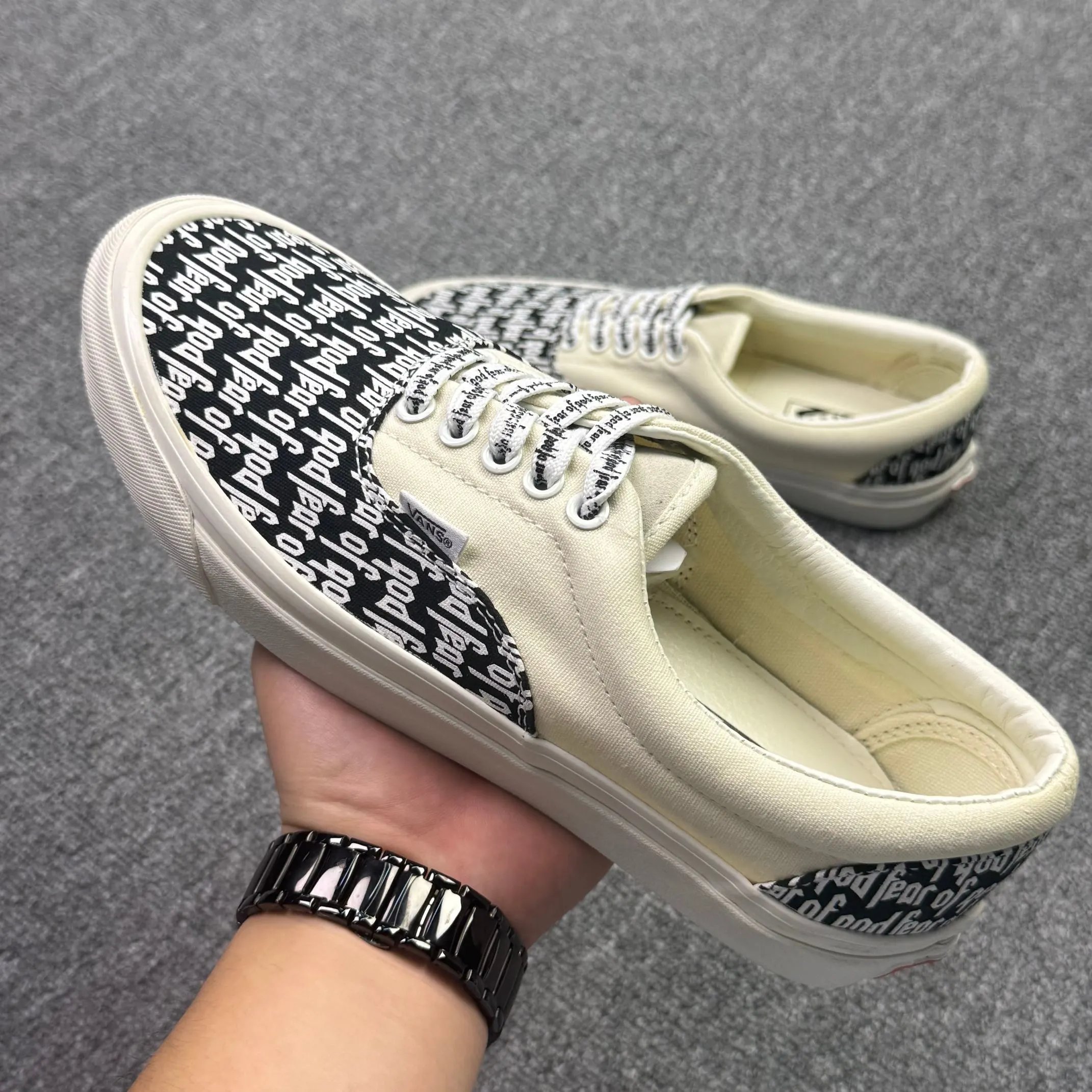 Vans Era Cream Letter Print Canvas Skate Shoes