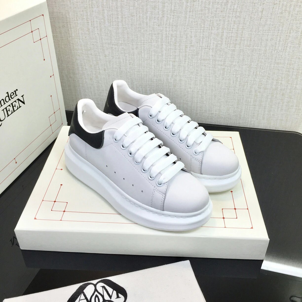 Alexander McQueen Oversized White Black Leather Sneakers