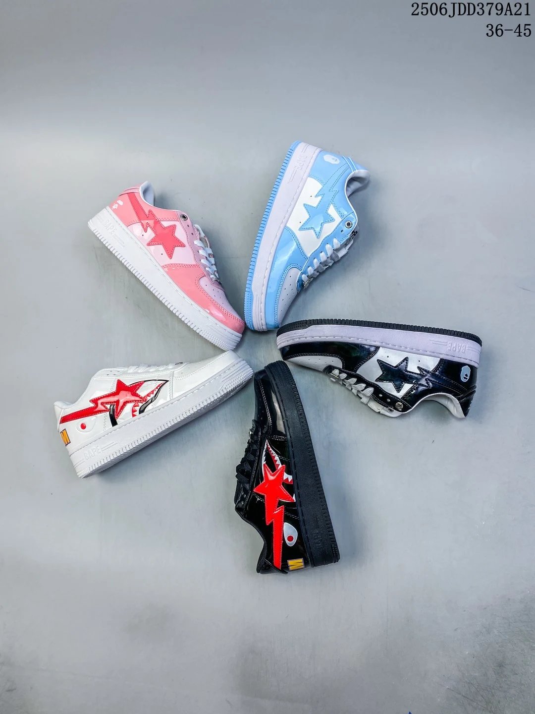 BAPE Bape Sta Glossy Patent Low-Top Black White Red Sneakers