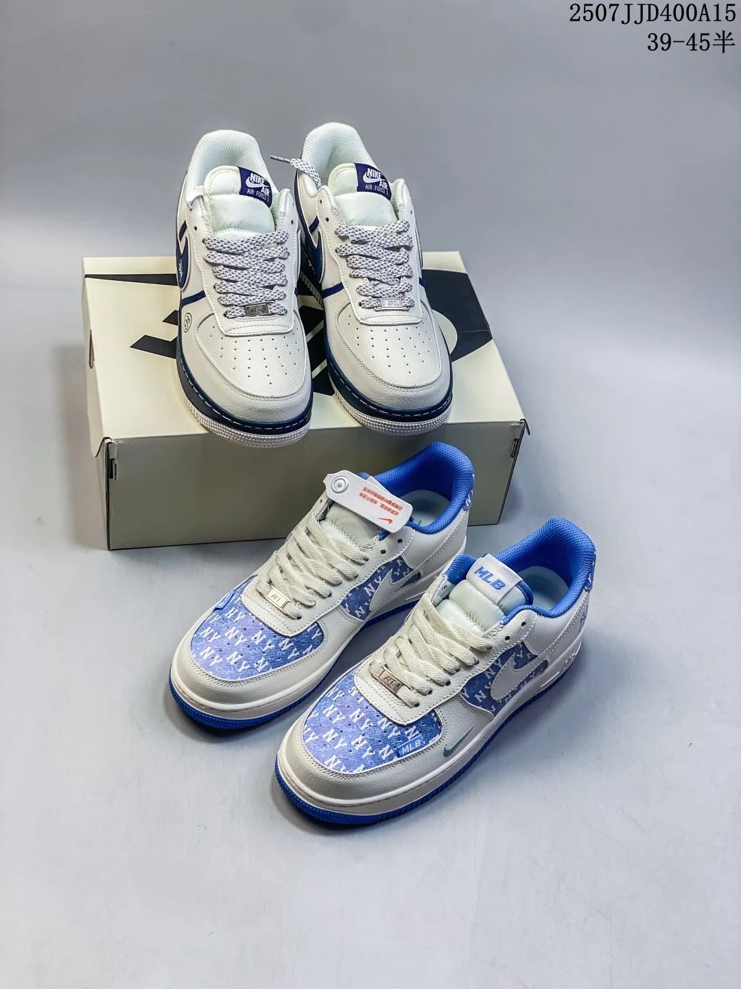 Nike Air Force 1 White Blue MLB Leather Low-Top Sneakers