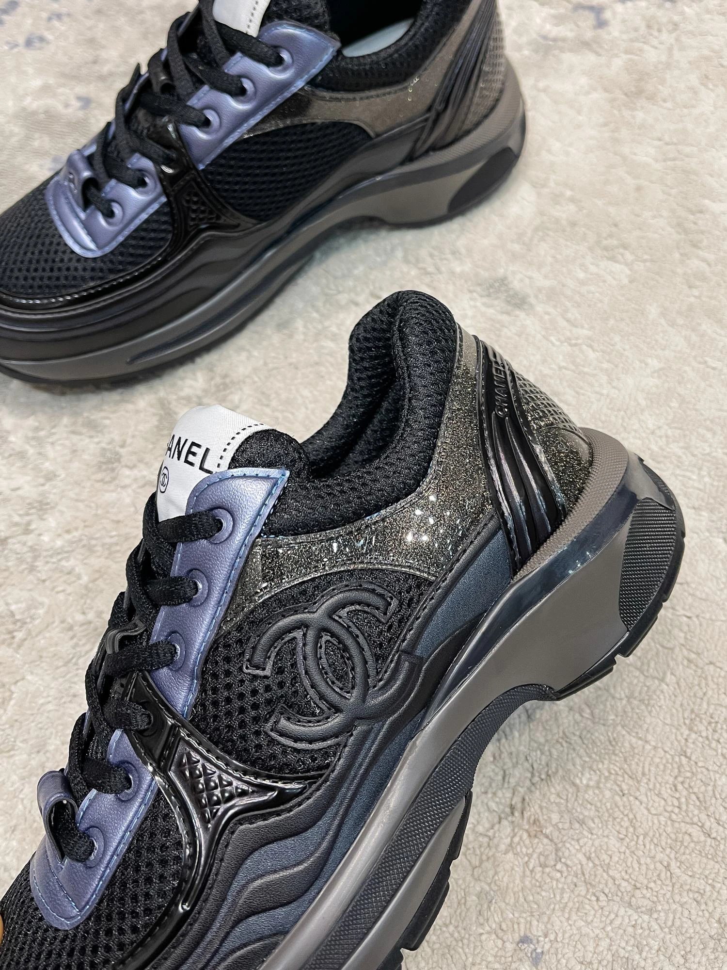 Chanel Black Mesh Platform Dad Sneakers Shoes