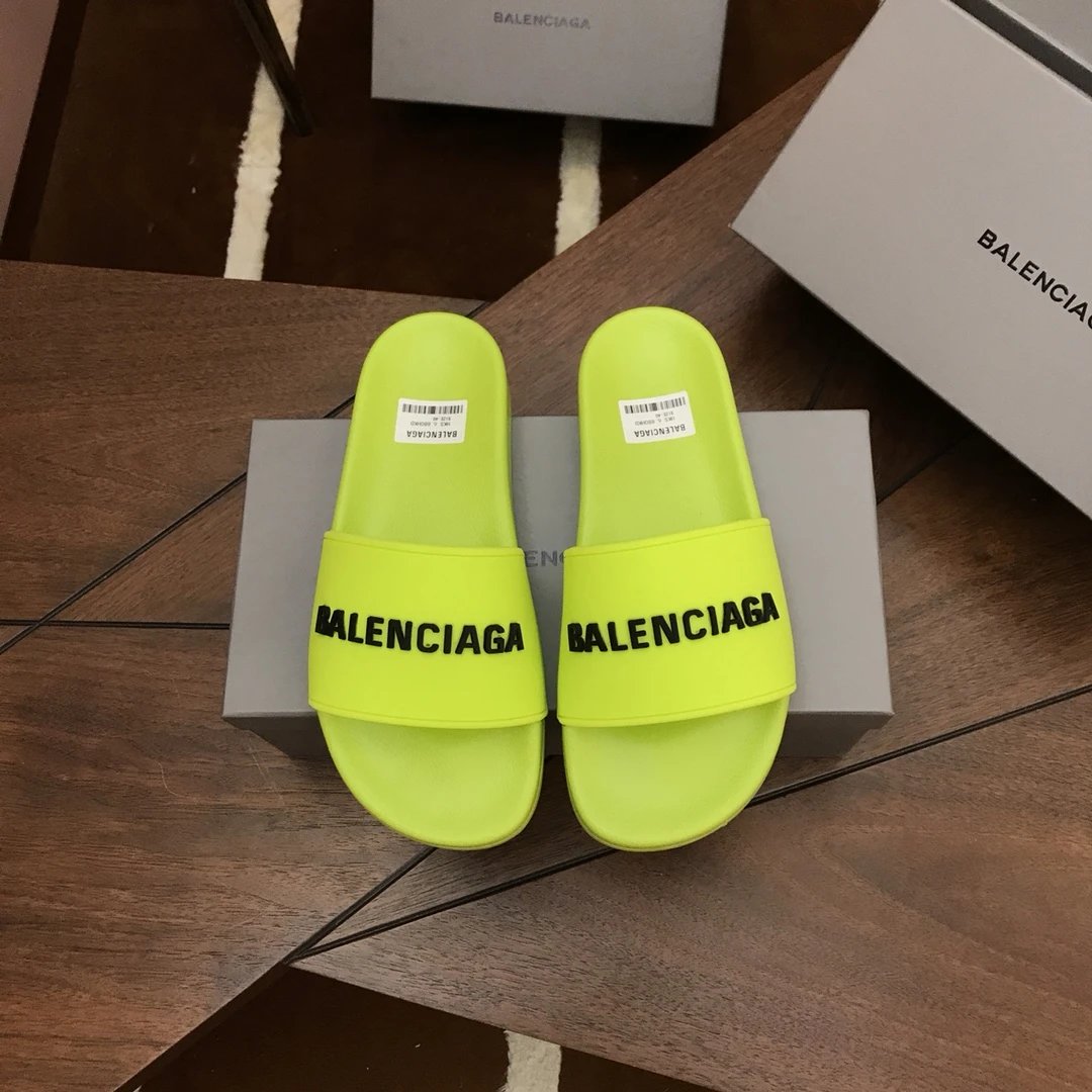 Balenciaga Neon Yellow Logo EVA Non-Slip Slide Sandals