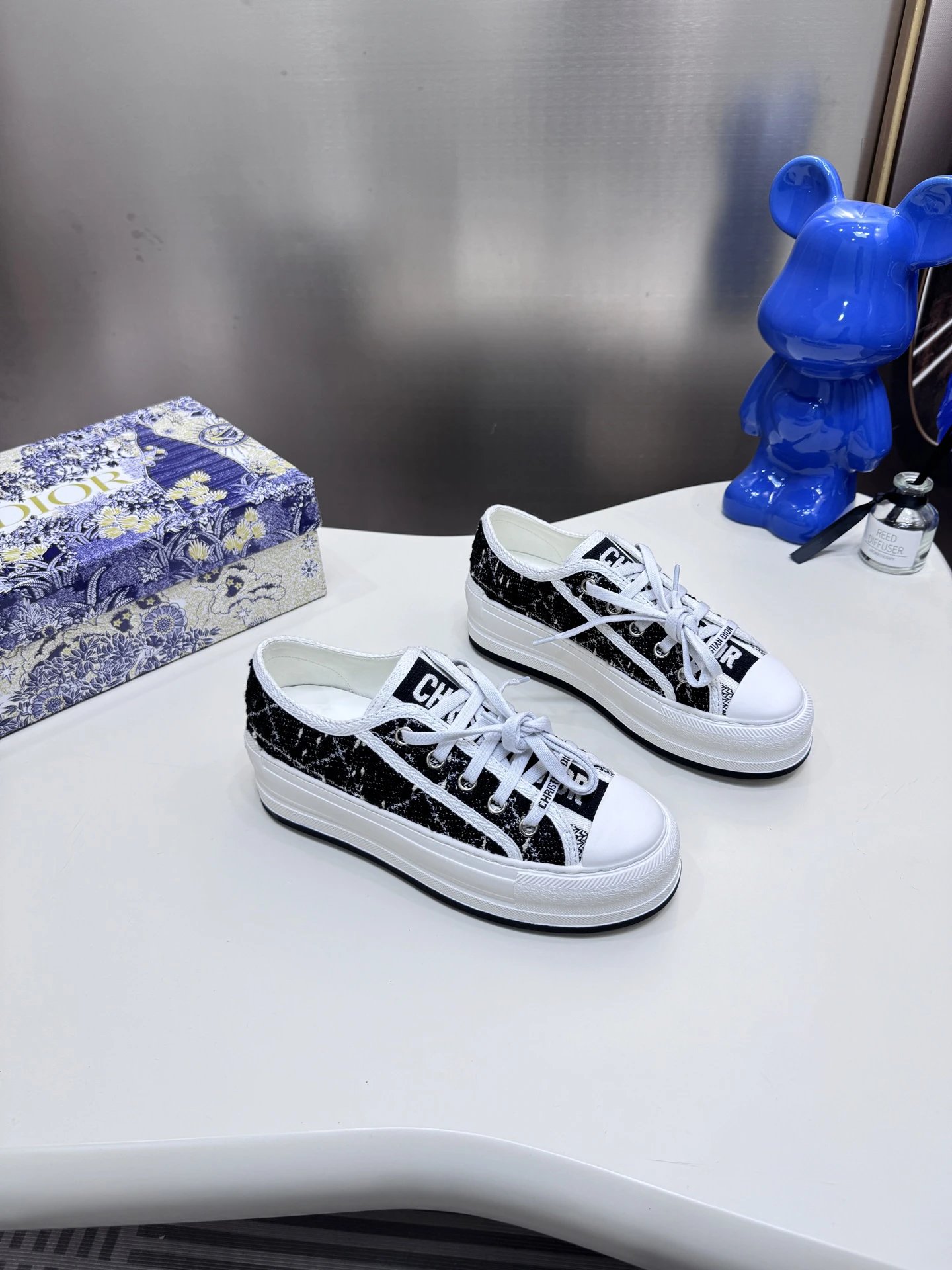 Dior Oblique Black White Low Top Platform Sneakers