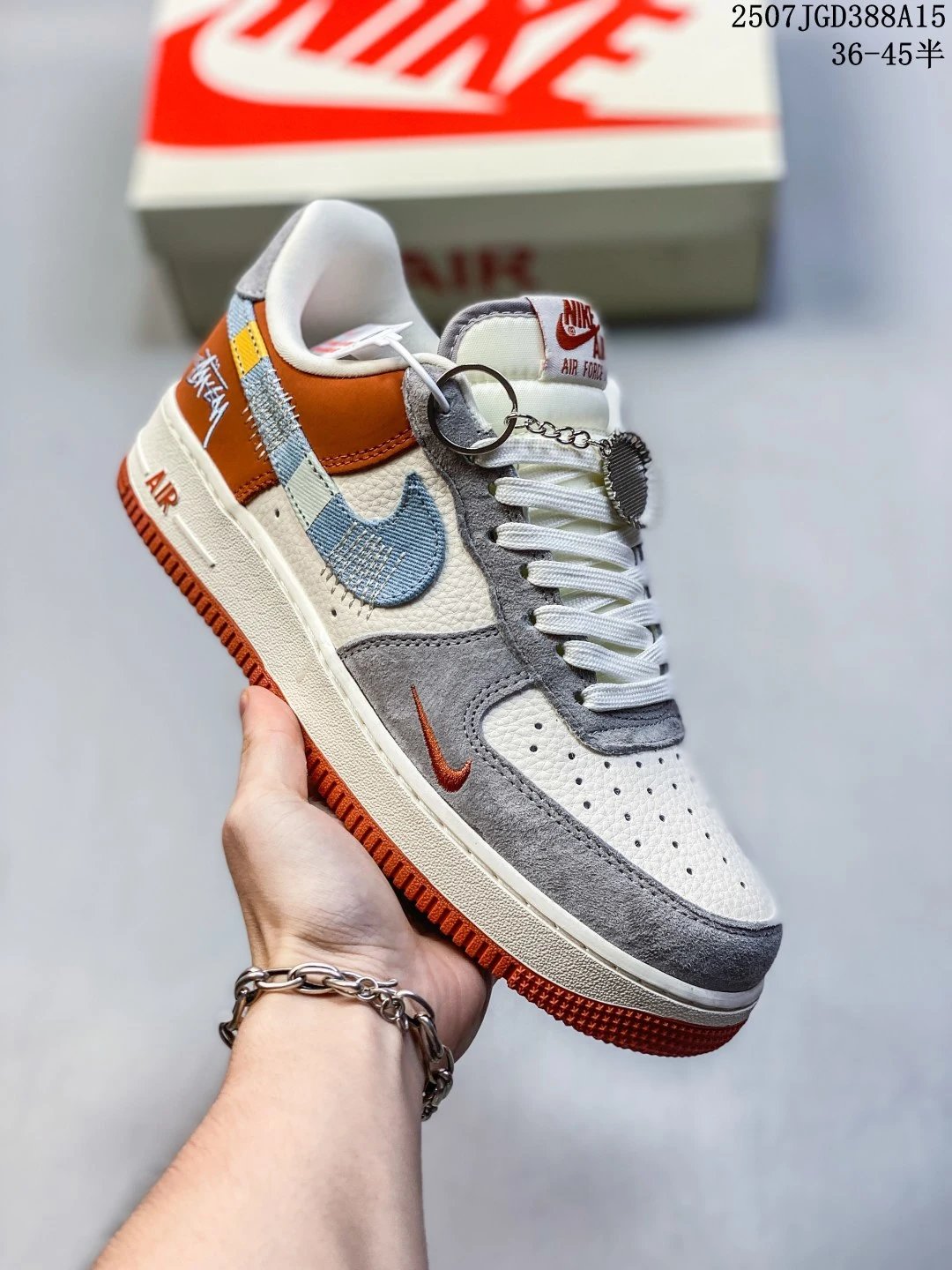 Nike Air Force 1 Low Cream Grey Denim Swoosh Sneakers