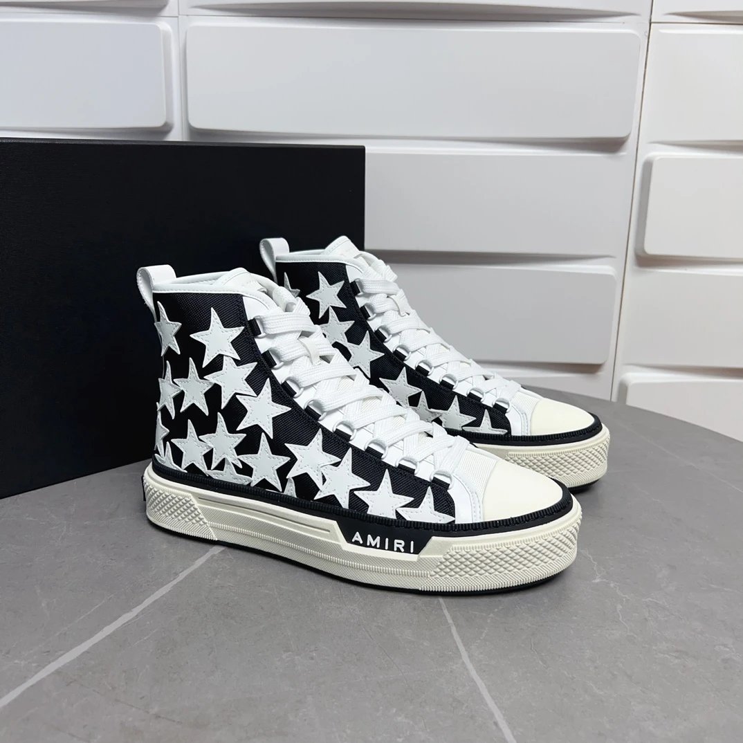 AMIRI Black White Star High Top Canvas Sneakers