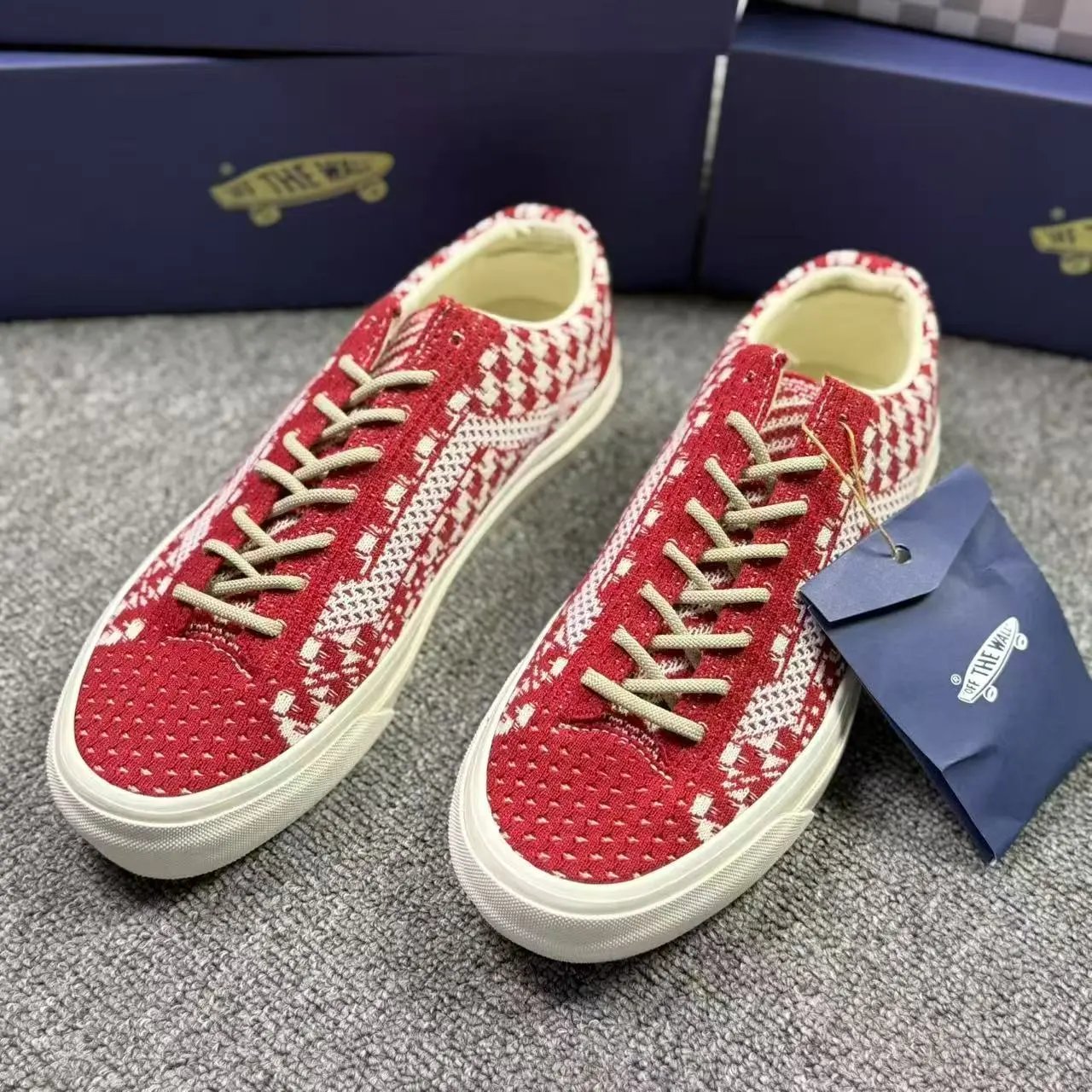Vans Red Checkerboard Knit Platform Canvas Sneakers