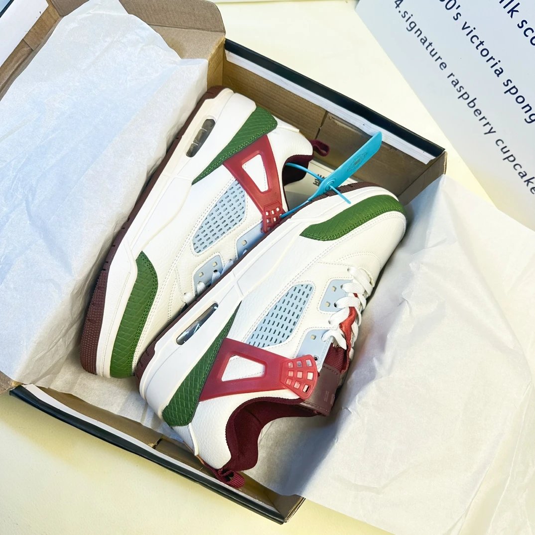 Air Jordan AJ4 Retro Sail Burgundy Green Basketball Shoes