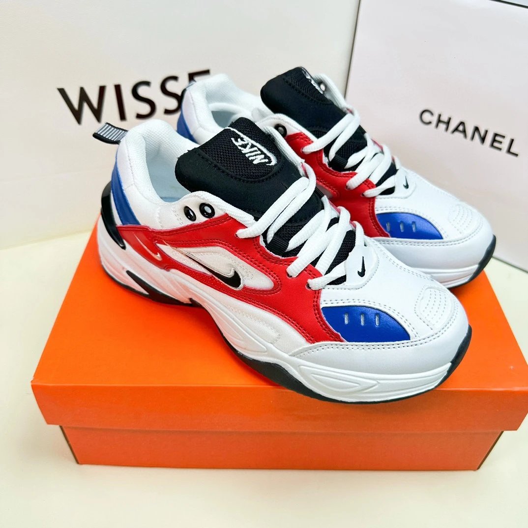 Nike M2K Tekno White Red Blue Chunky Sneakers