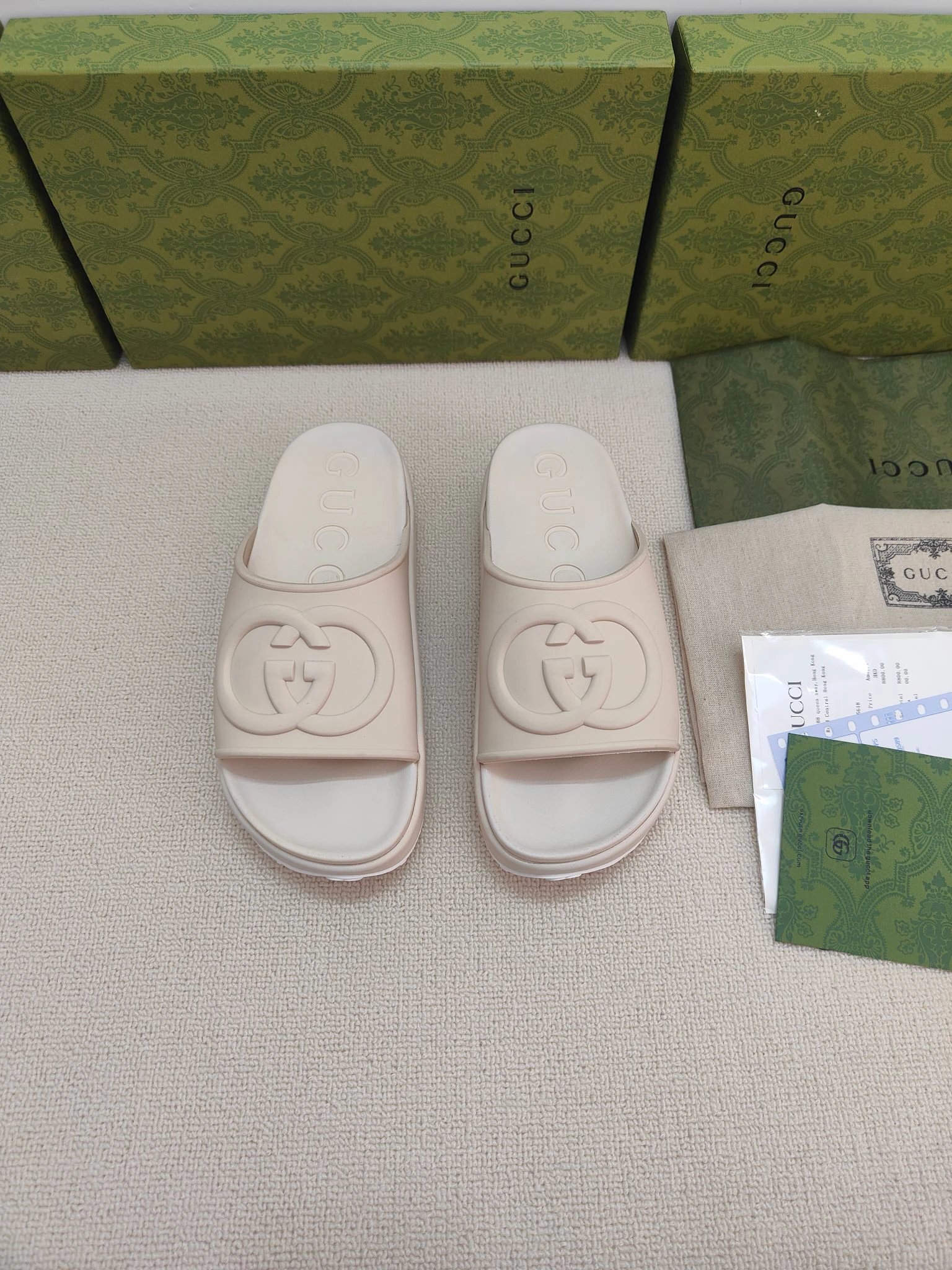 Gucci Ivory Double G Non-Slip Platform Slide Sandals
