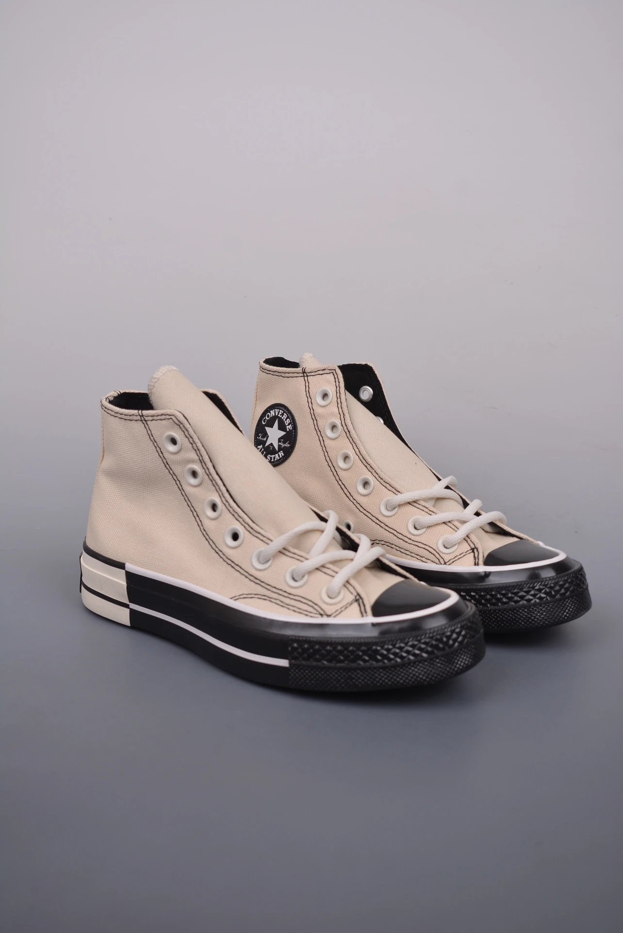 Converse Chuck Taylor High Top Cream Black Canvas Shoes