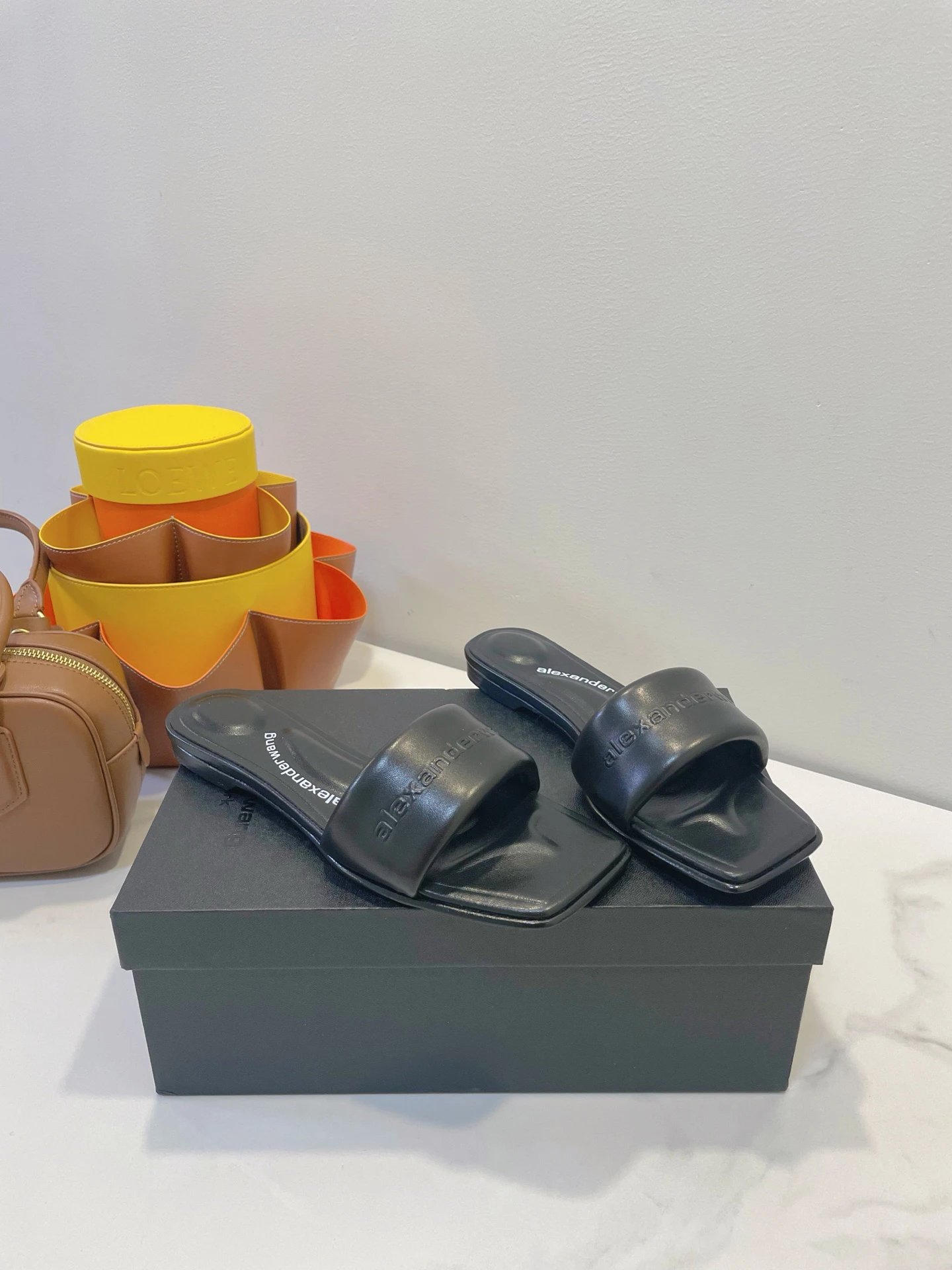 Alexander Wang Black Logo Slide Sandals, Cushioned Sole