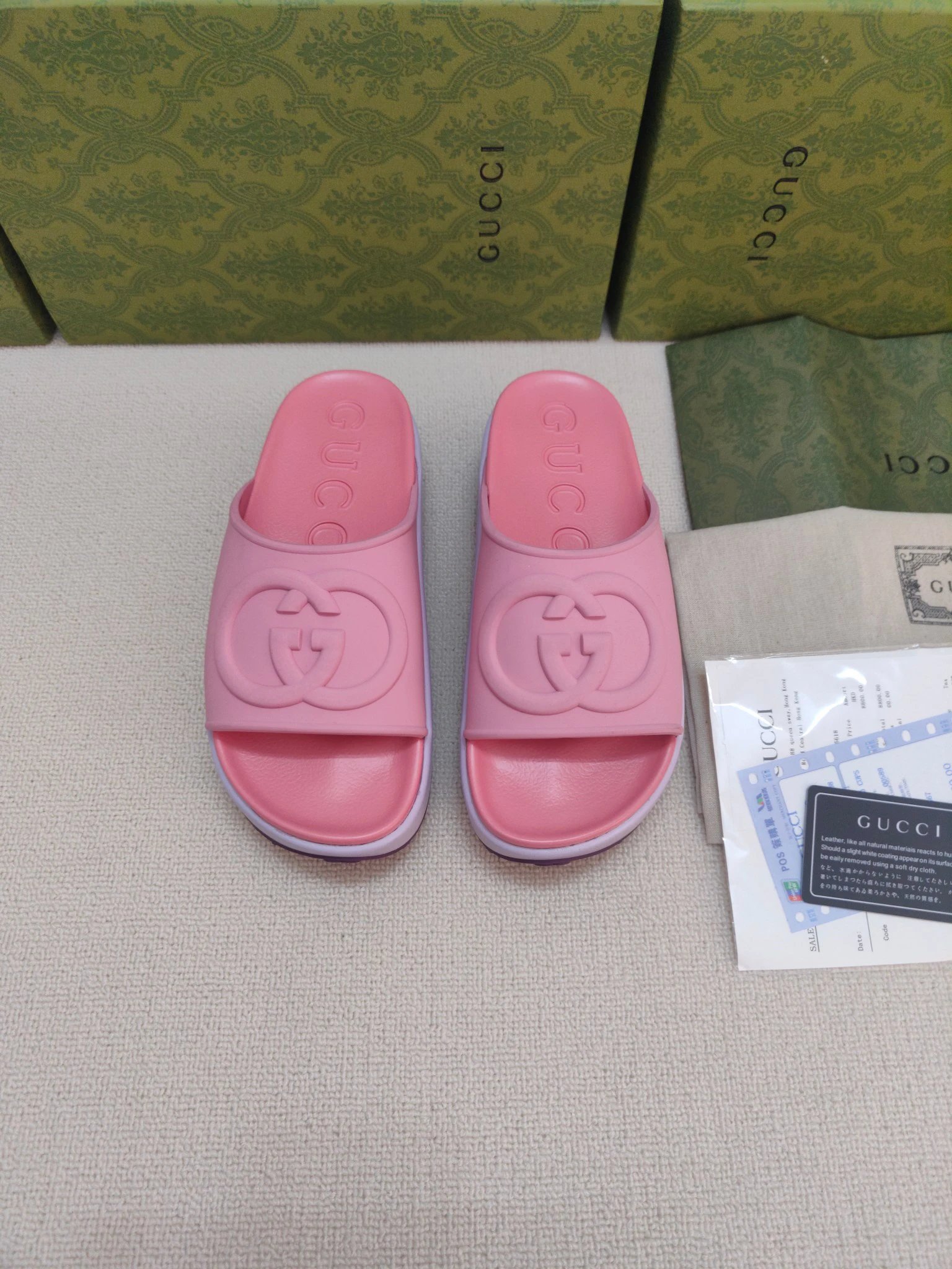 Gucci Pink GG Platform Slides Non-Slip Rubber Sandals