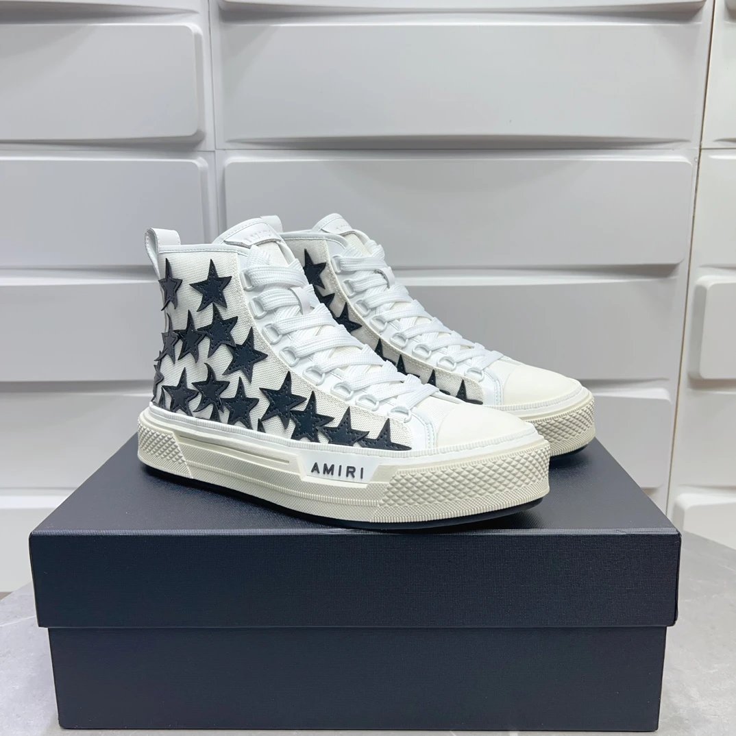 AMIRI Skel Top White Star High-Top Canvas Sneakers