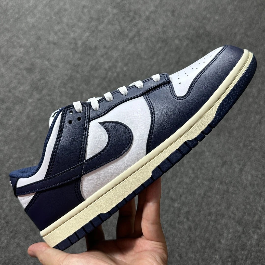 Nike Dunk Low Navy White Leather Retro Sneakers