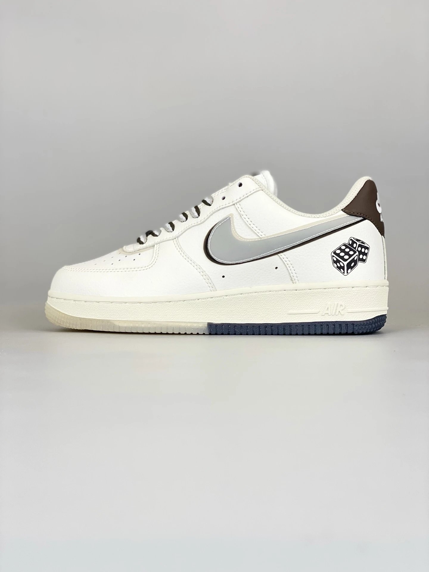 Nike Air Force 1 White Gray Brown Dice Sneakers