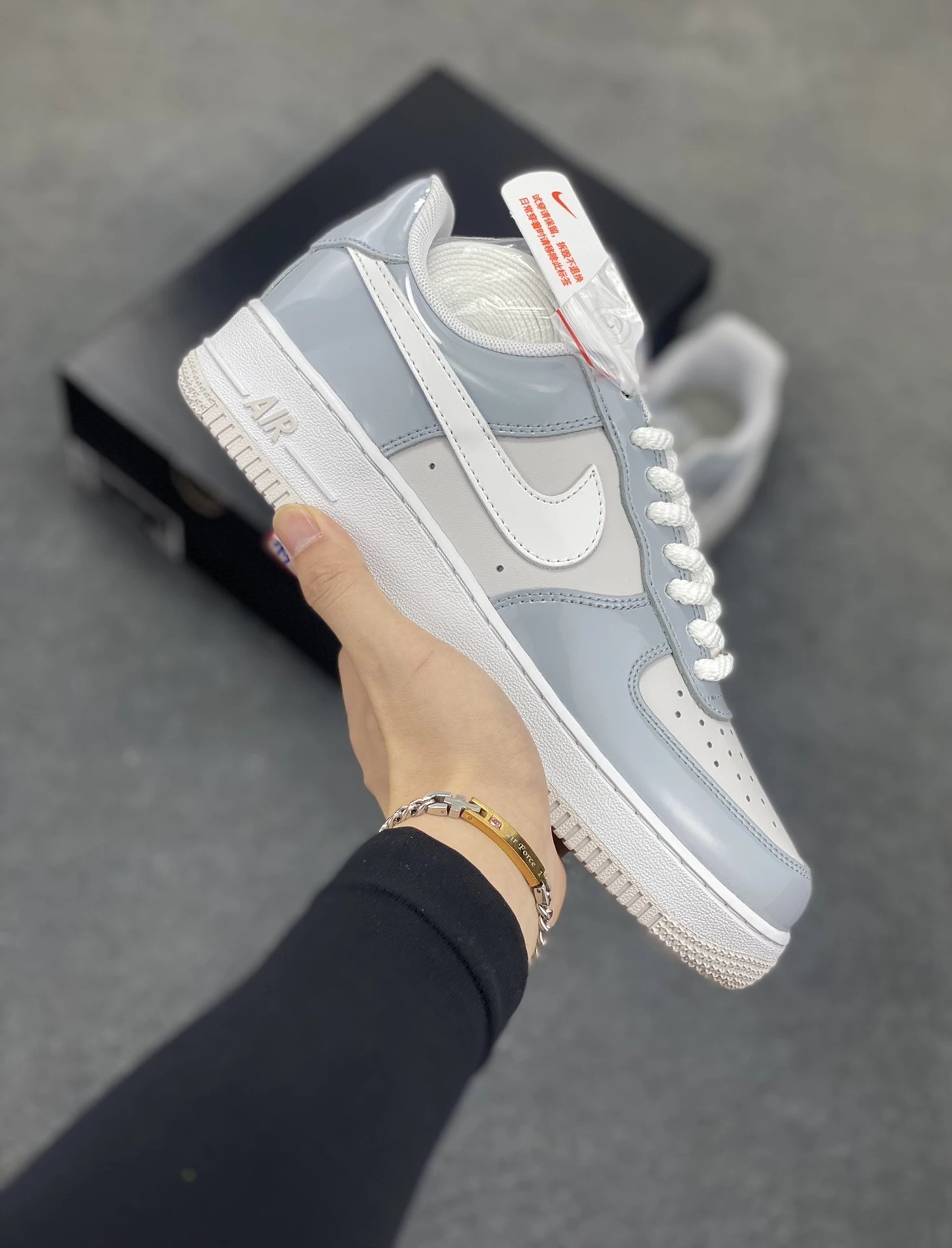 Nike Air Force 1 Low Grey White Patent Sneakers
