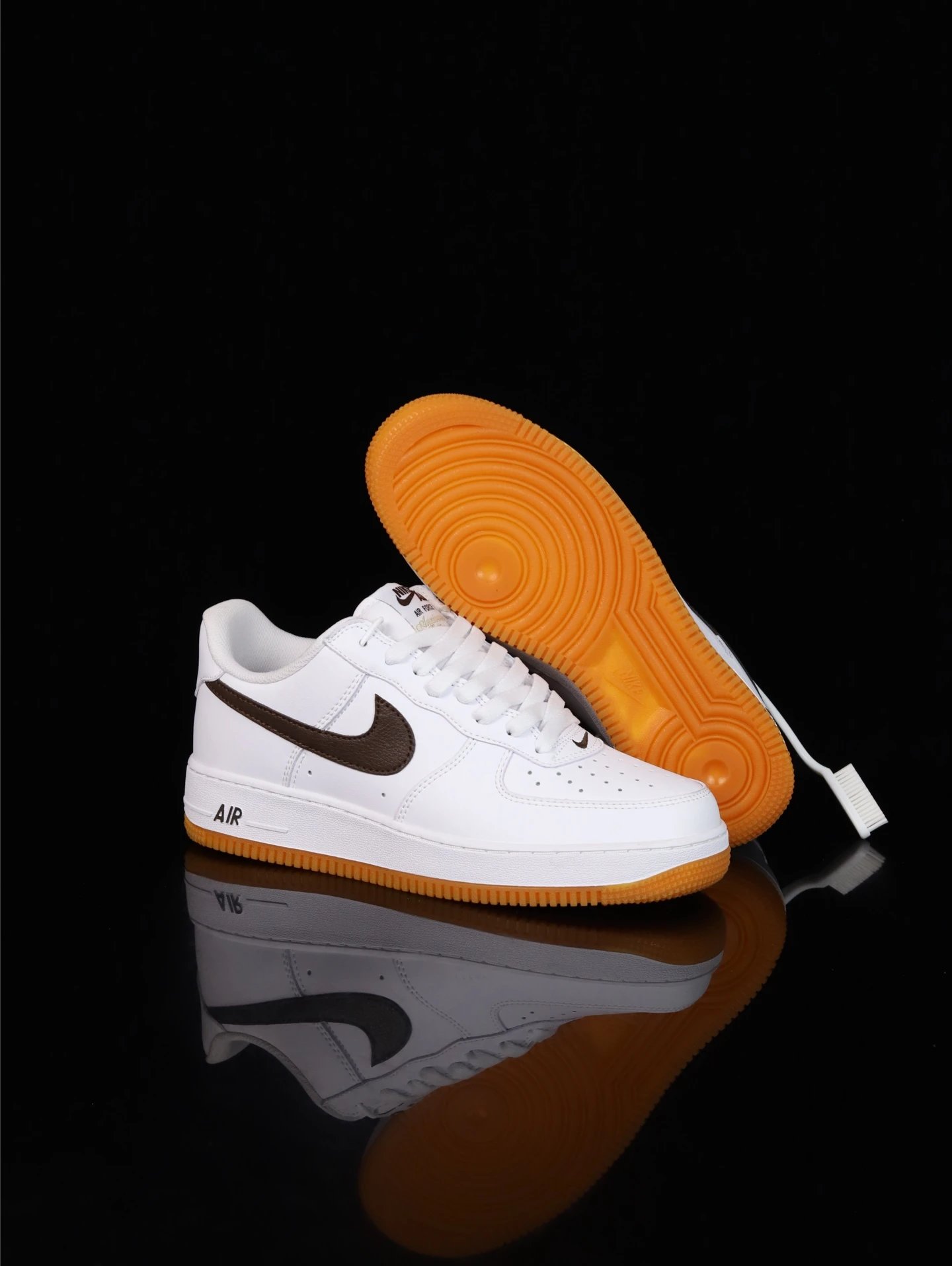Nike Air Force 1 White Brown Low Top Sneakers Orange Sole