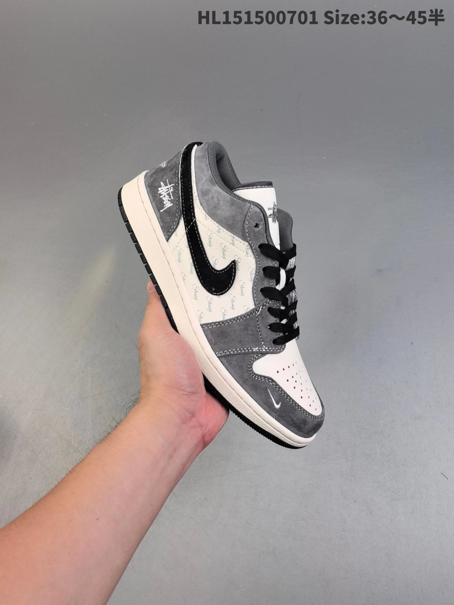 Nike Air Jordan 1 Low Grey White Stussy Sneakers