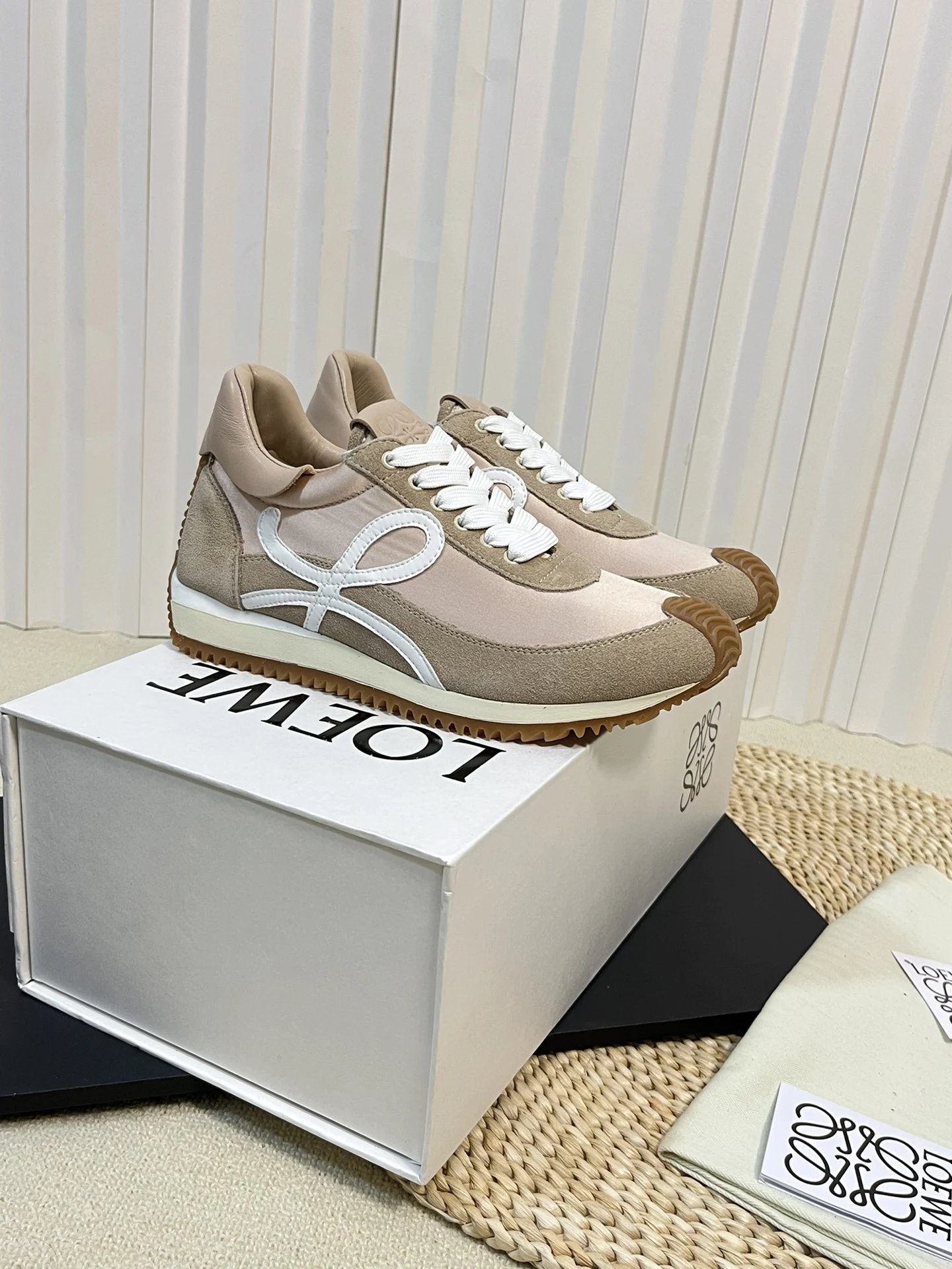 LOEWE Flow Runner Beige Pink Unisex Suede Sneakers