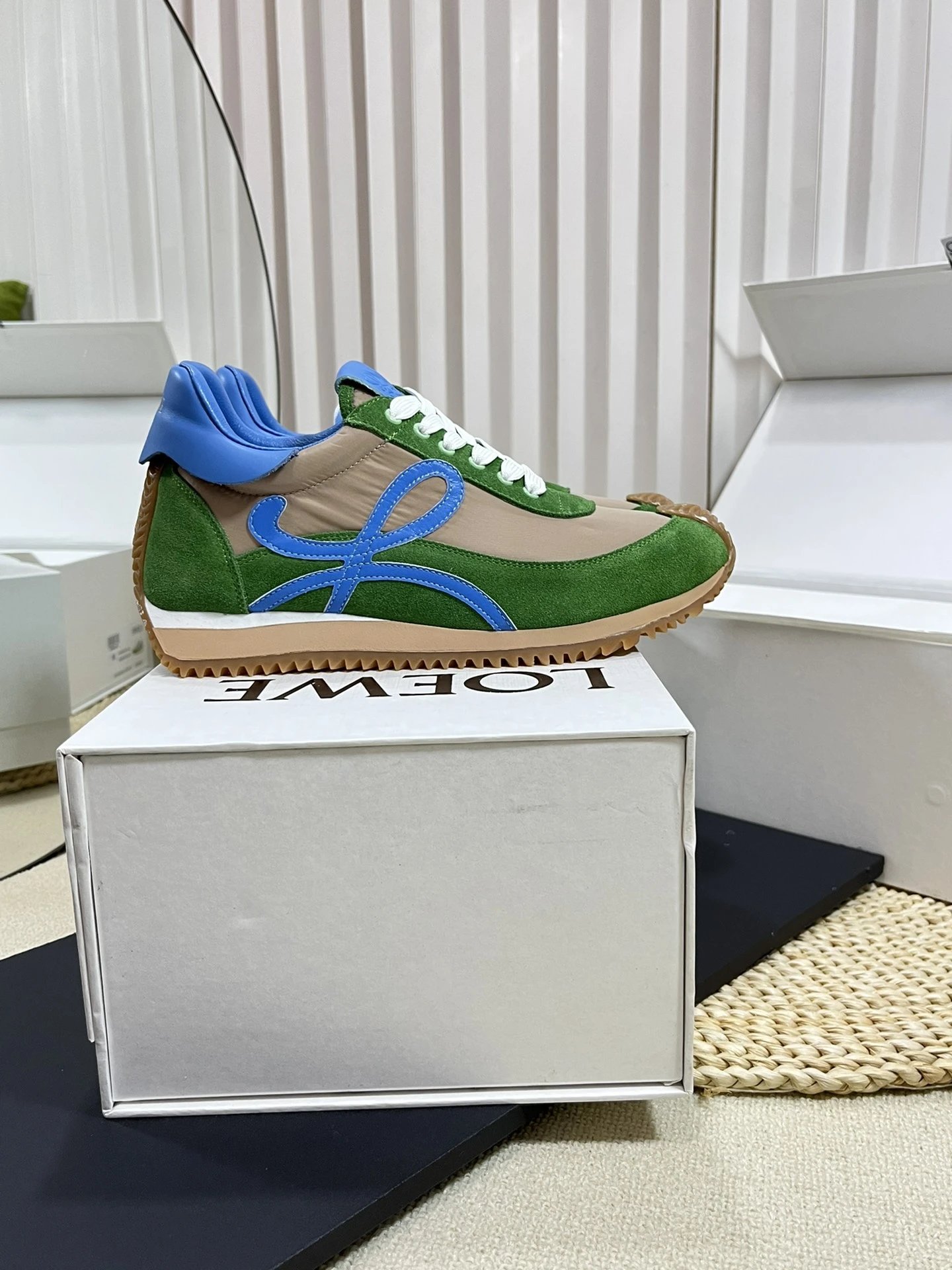 Loewe Flow Runner Green Blue Suede Nylon Sneakers
