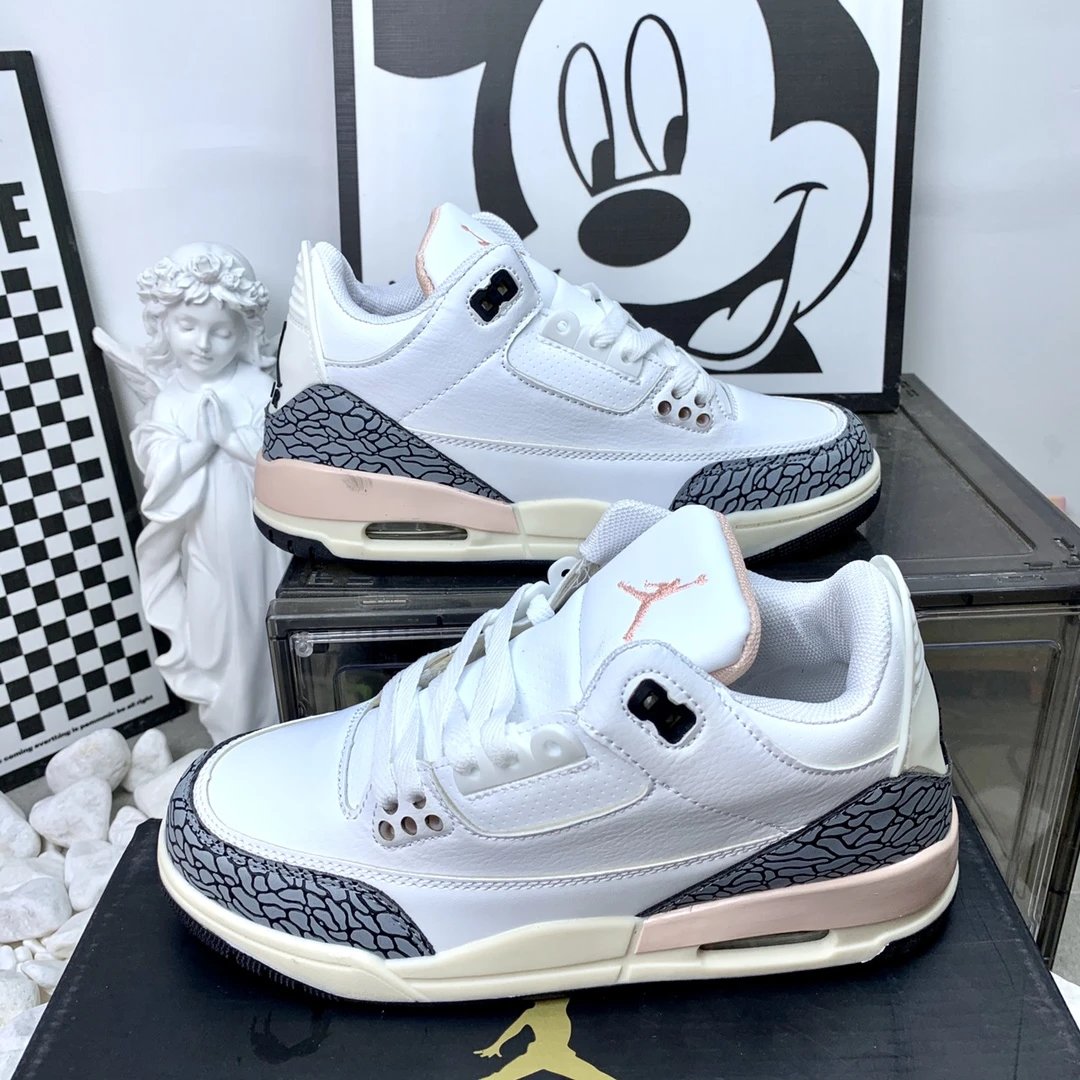Air Jordan AJ3 White Gray Pink Elephant Sneakers