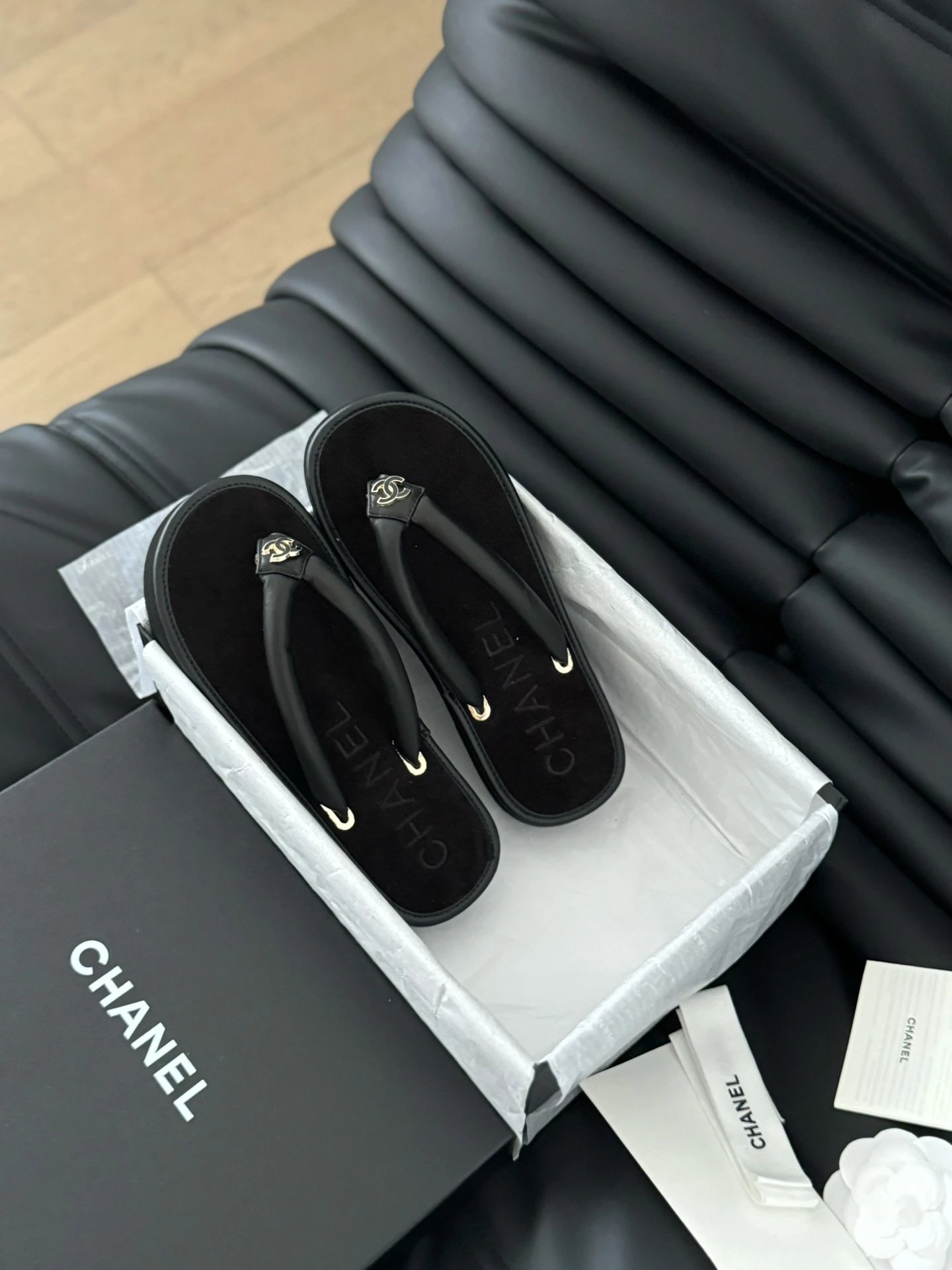 Chanel Black Platform Thong Sandals Leather Summer Flip Flops