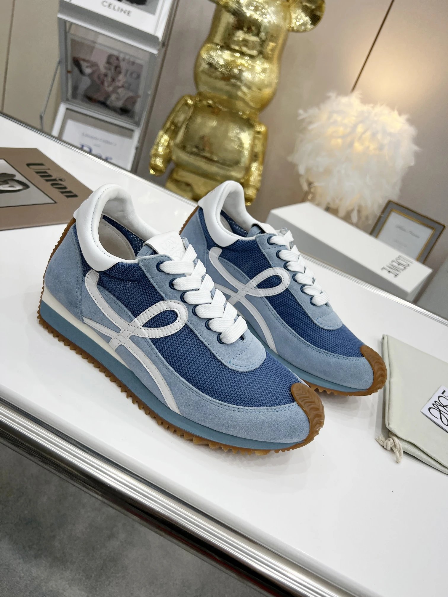 Loewe Flow Runner Blue White Mesh Suede Sneakers