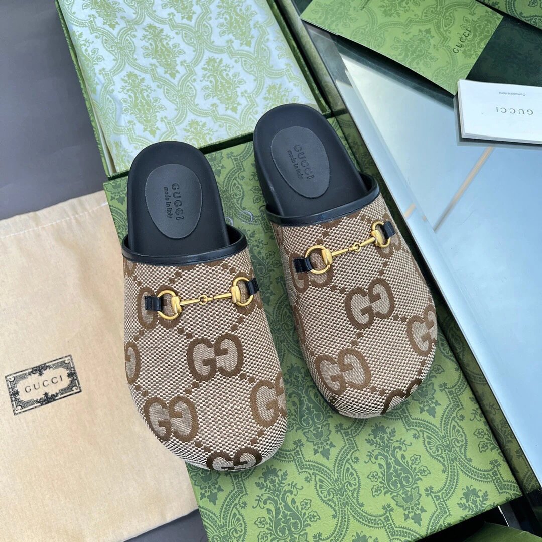 Gucci GG Canvas Horsebit Mule Slippers Brown Beige