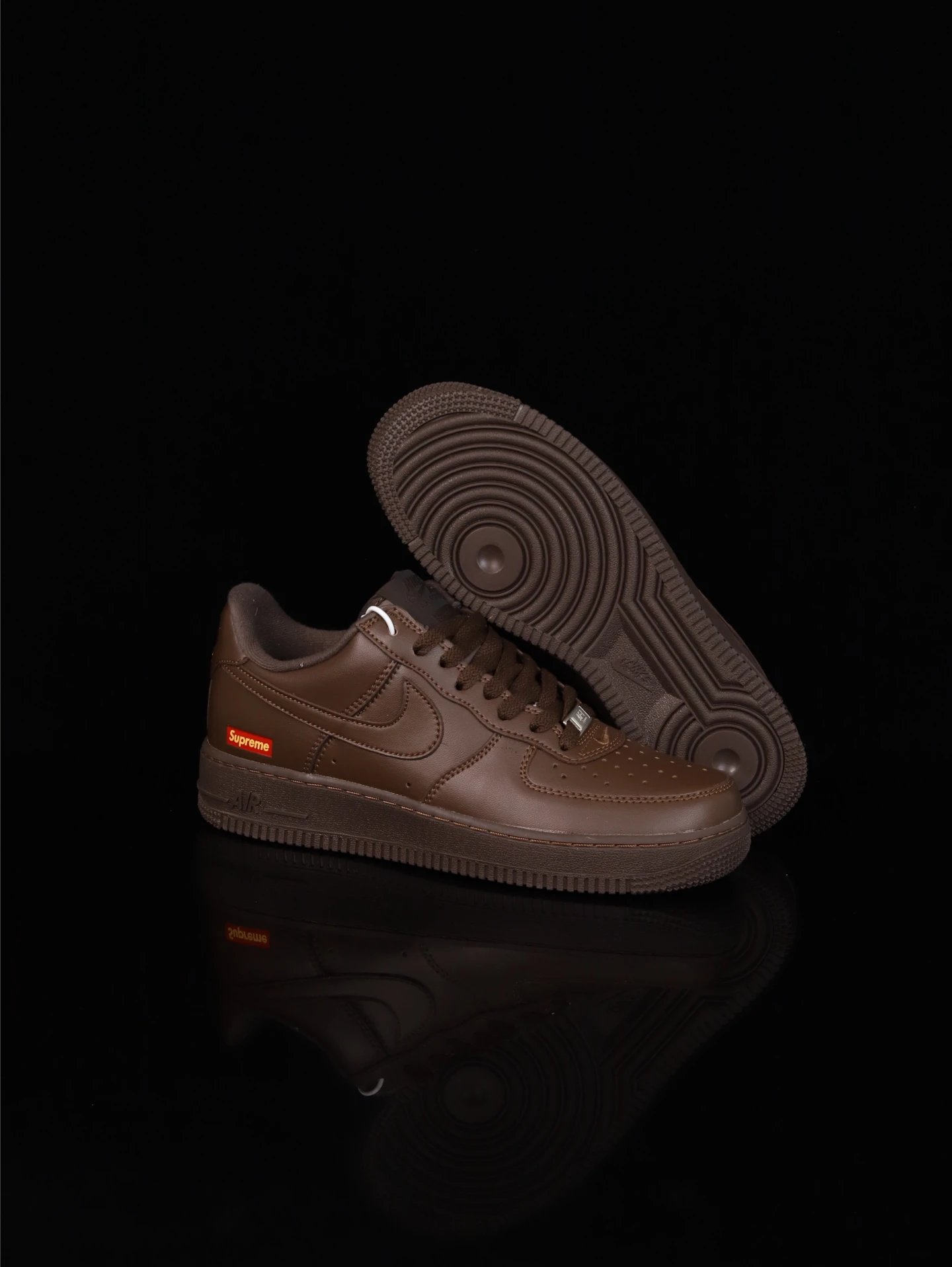 Nike Air Force 1 Supreme Brown Leather Low Top Sneakers