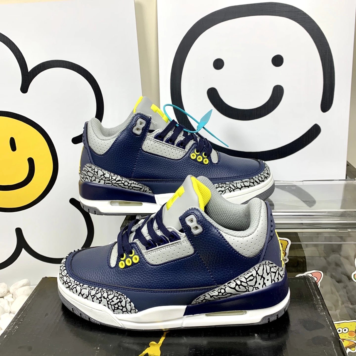 Air Jordan 3 Navy White Yellow Retro Elephant Sneakers