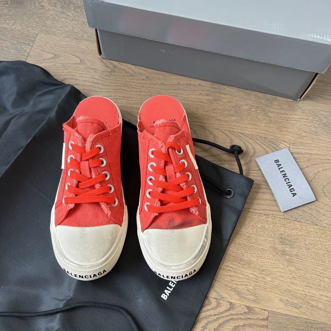 Balenciaga Red Canvas Low-Top Distressed Sneakers