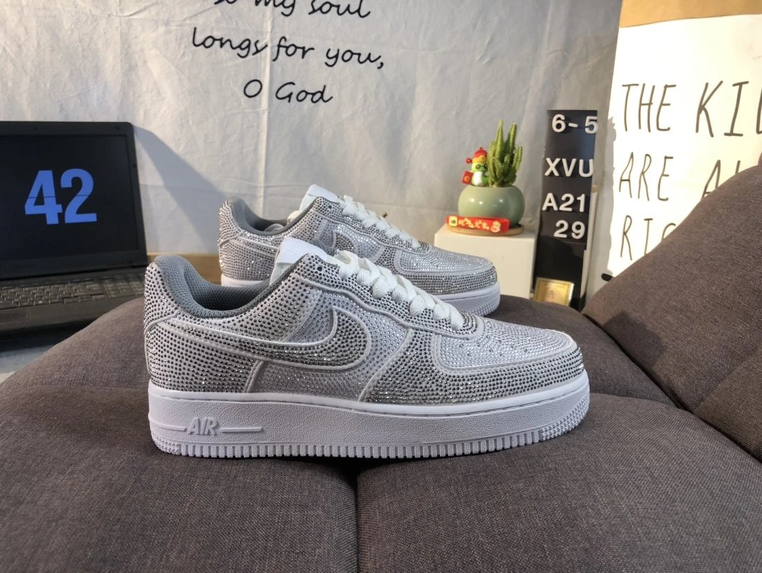 Nike Air Force 1 Low Silver Rhinestone Sneakers