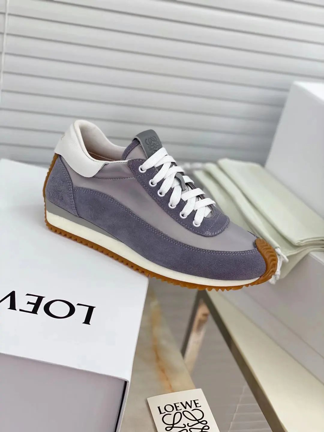 Loewe Flow Runner Grey Purple White Suede Sneakers