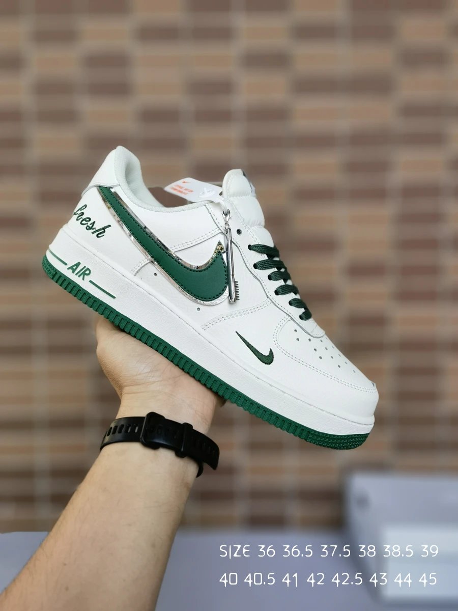 Nike Air Force 1 White Green Leather Low Top Sneakers