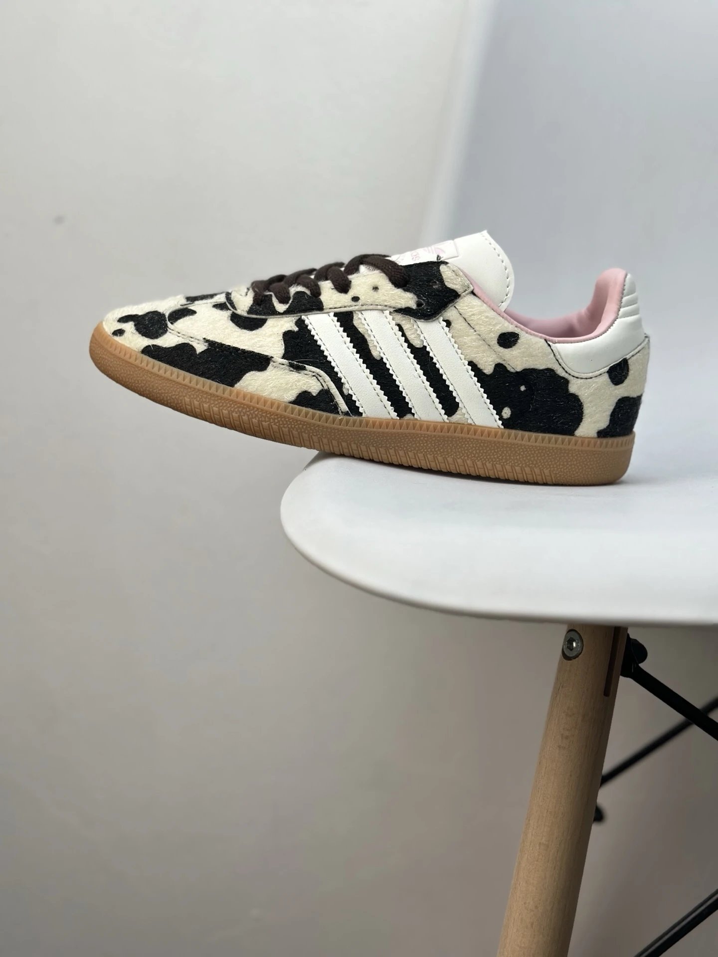 Adidas Samba Cow Print Fuzzy Leather Gum Sole Sneakers