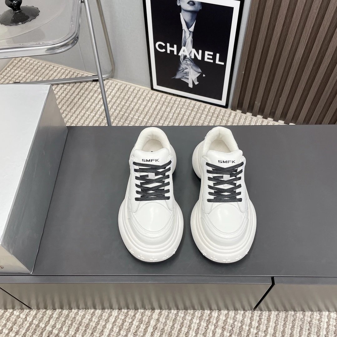 Chanel CC White Platform Dad Sneakers Black Lace-Up