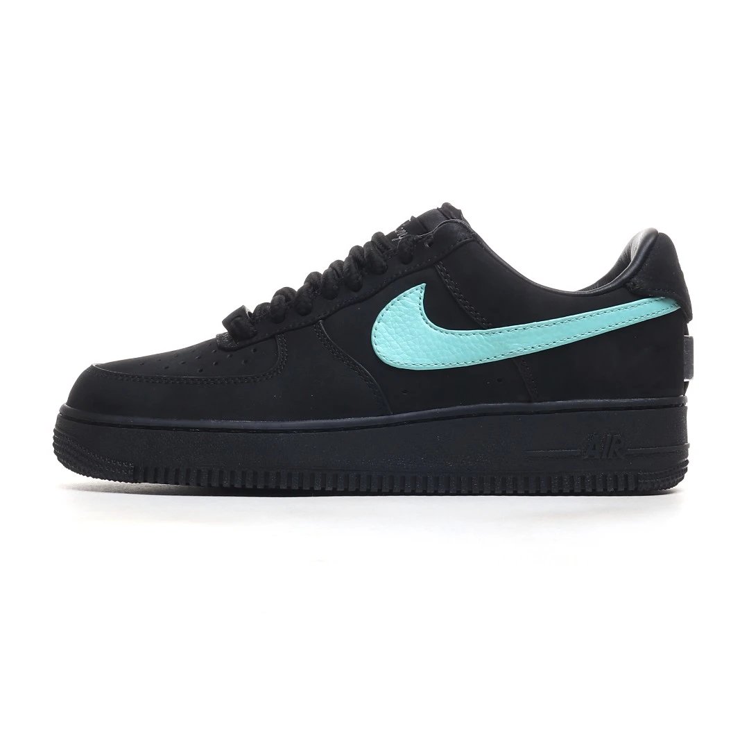 Nike Air Force 1 Low Black Mint Swoosh Suede Sneakers