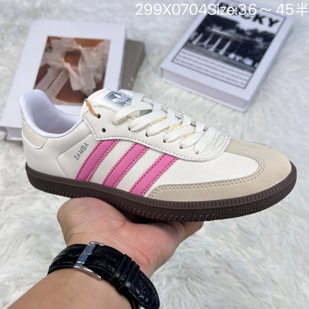Adidas Samba Cream Pink 3-Stripes Leather Gum Sole Sneakers