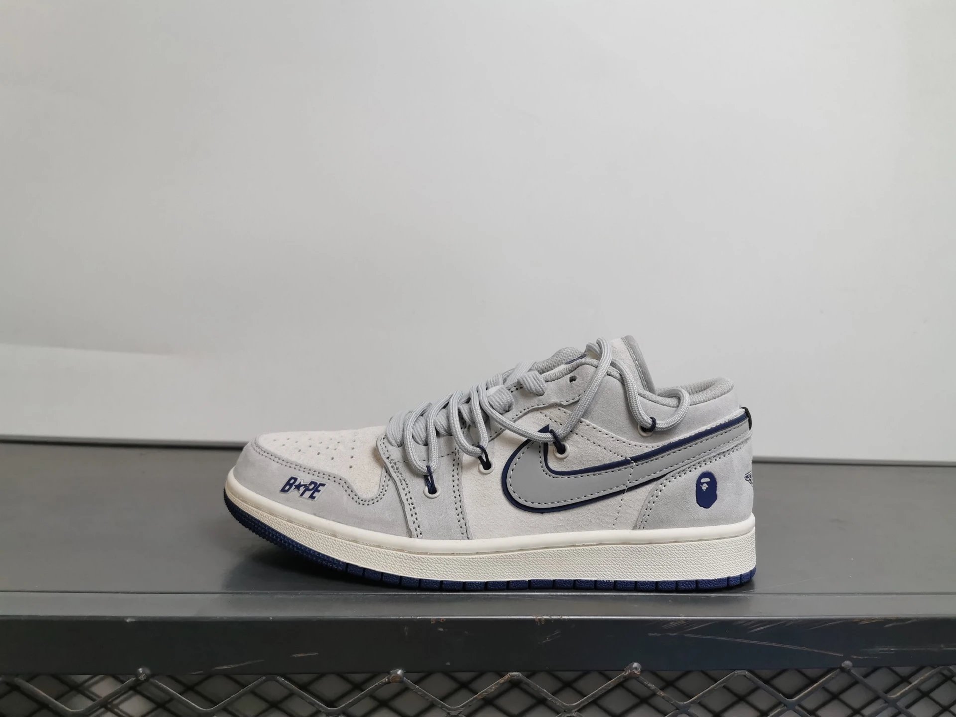 Nike Air Jordan 1 Low Grey Suede Navy BAPE Sneakers