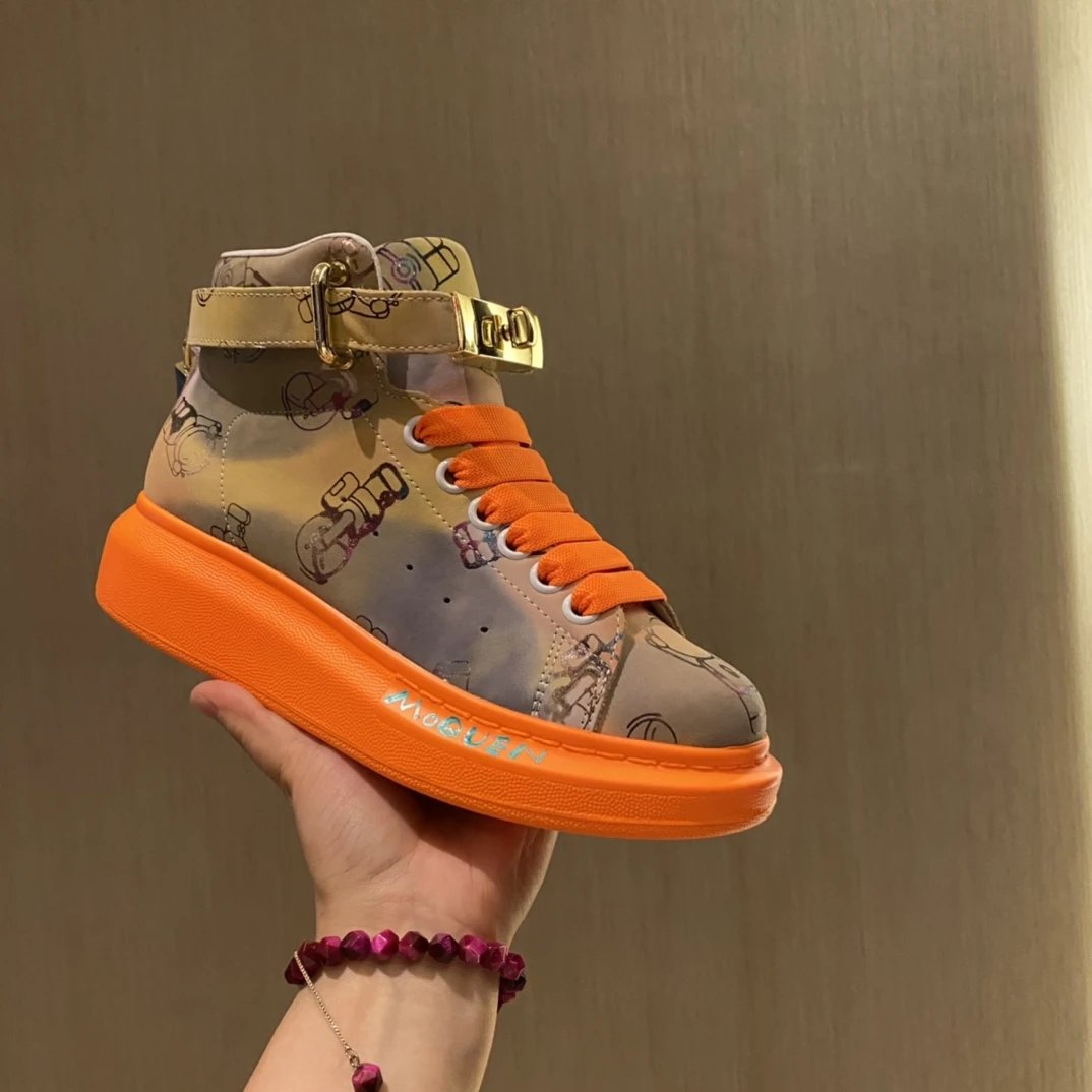 Alexander McQueen Orange Graffiti Platform High Top Shoes