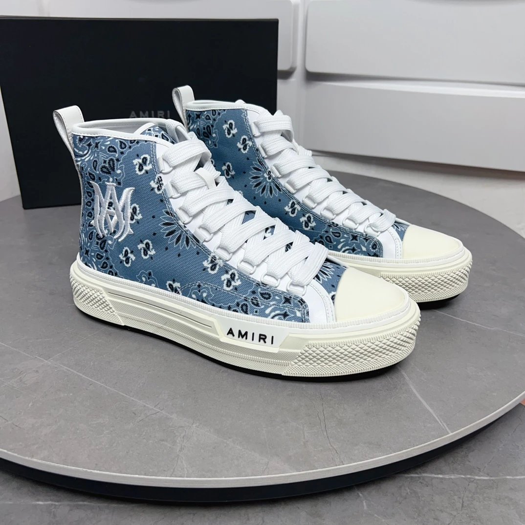 Amiri Blue Bandana Canvas High Top Platform Sneakers