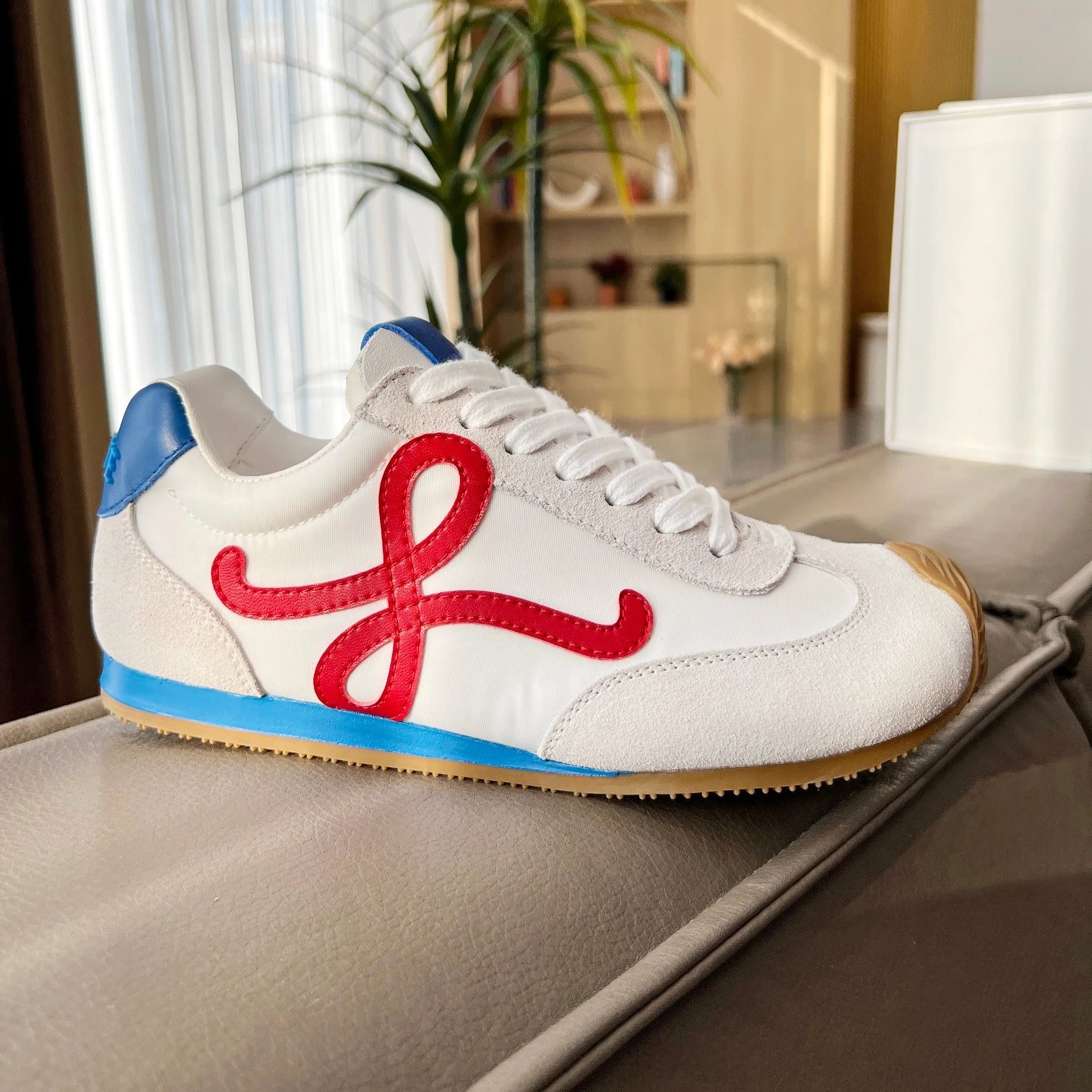 Loewe Flow Runner Red White Blue Suede Nylon Sneakers