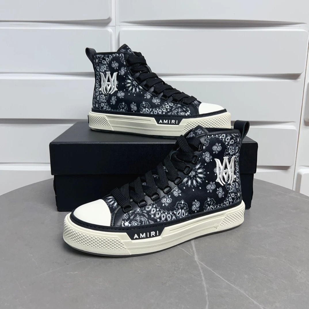 AMIRI Black Bandana High Top Canvas Sneakers White Toe